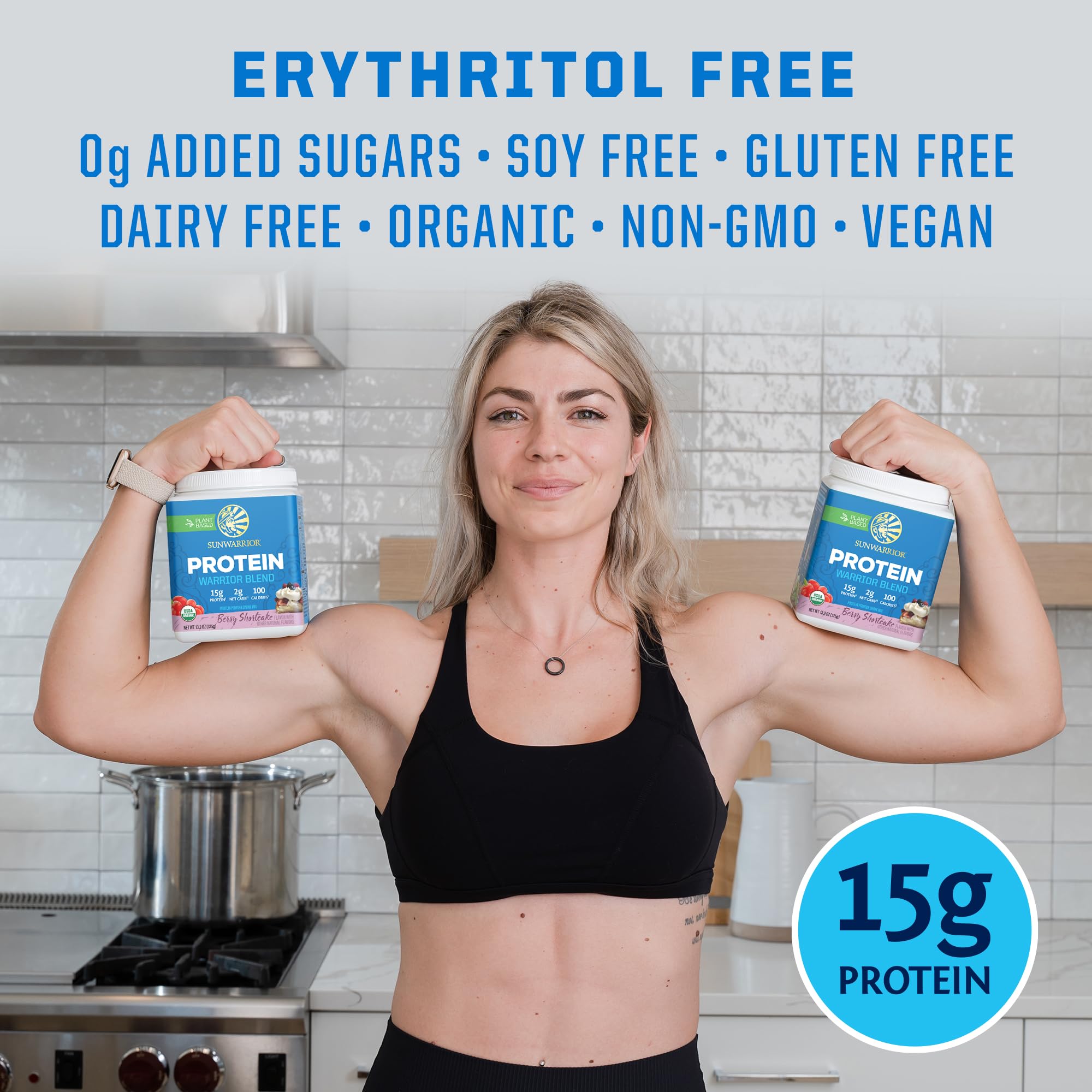 Sunwarrior Warrior Blend Organic Vegan Plant Protein Powder (15 Servings (Pack of 1), Berry Shortcake) — Amazon image 5