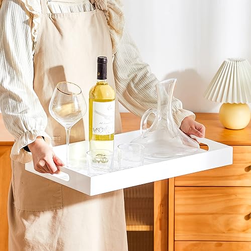 Miniatura 18 de Bandeja de acrílico transparente resistente con asas de 12 x 12 x 2 pulgadas de alto, a prueba de derrames, bandejas decorativas, organizador