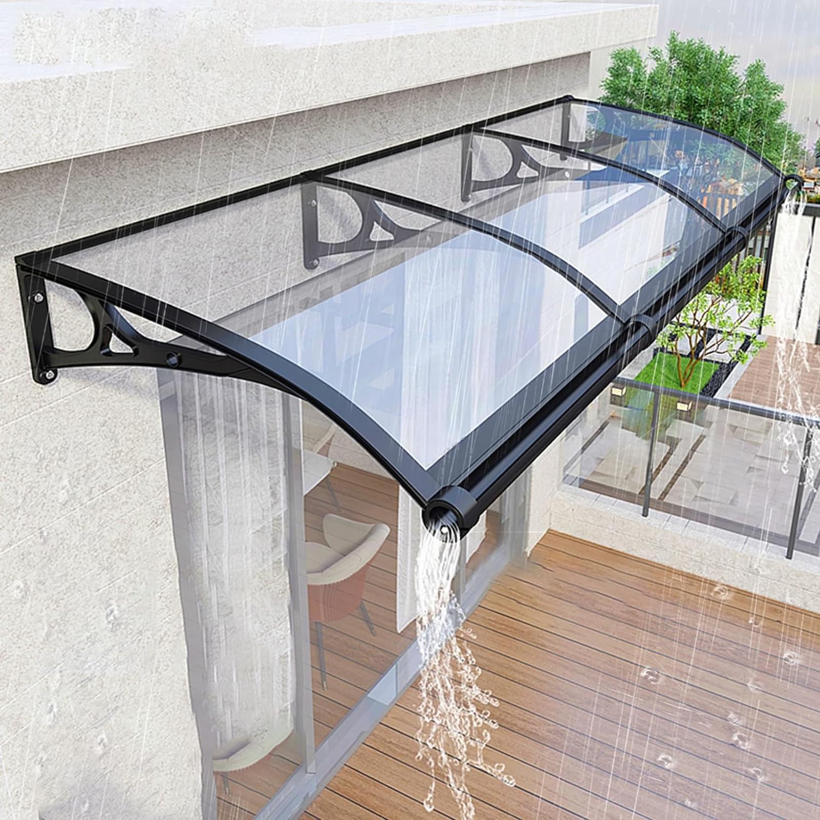 LWJSOCP Exterior Door Awnings UVResistant Rain Canopy for Entrance Patio & Porch with Aluminum Bracket Durable Polycarbonate r for Snow & Rain Protection