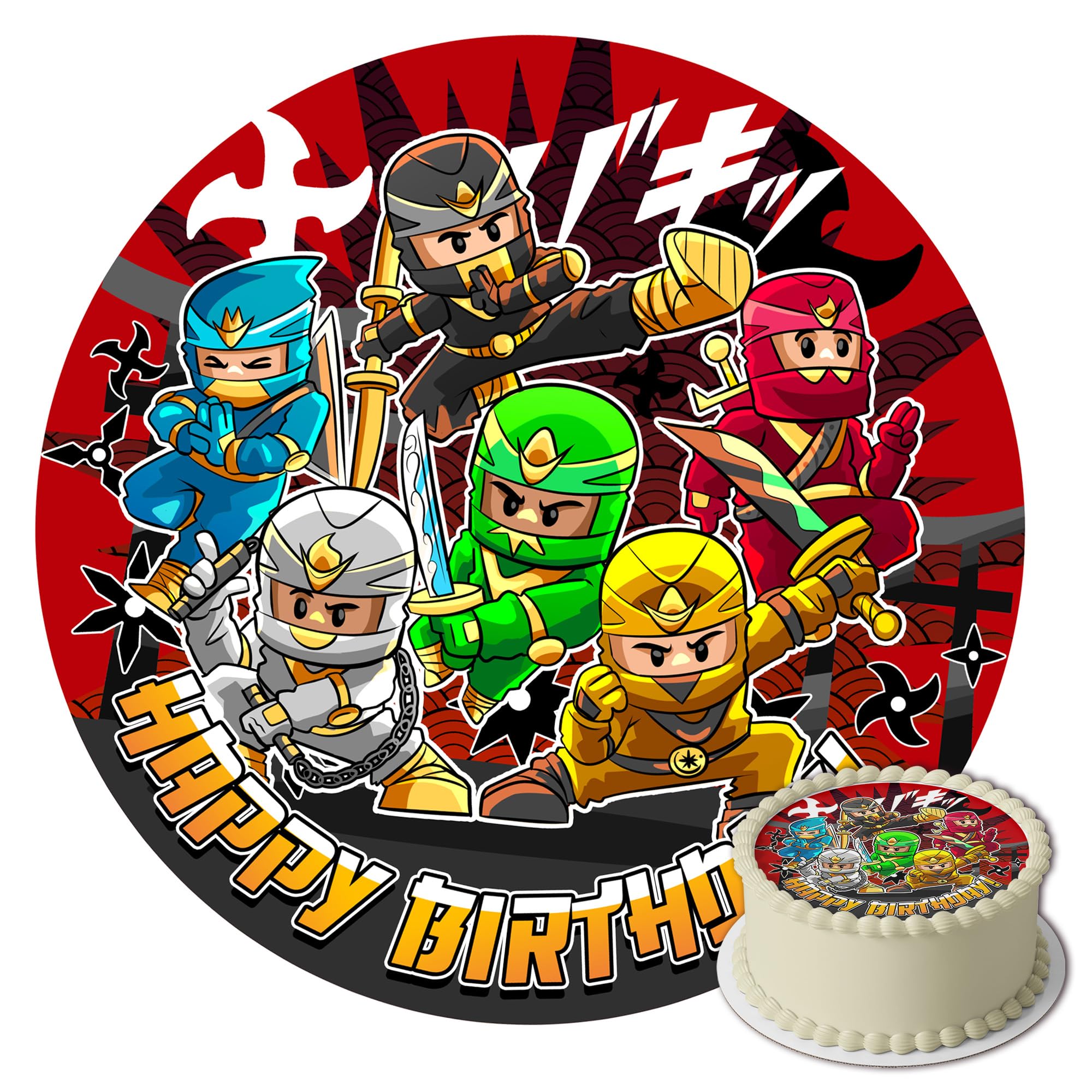 J&M DECO Tortenaufleger Ninja – essbare Kuchendeko Ø 20 cm – Tortenbild für Jungengeburtstag mit Action-Motiv – Tortendeko aus Zuckerpapier – gebrauchsfertig