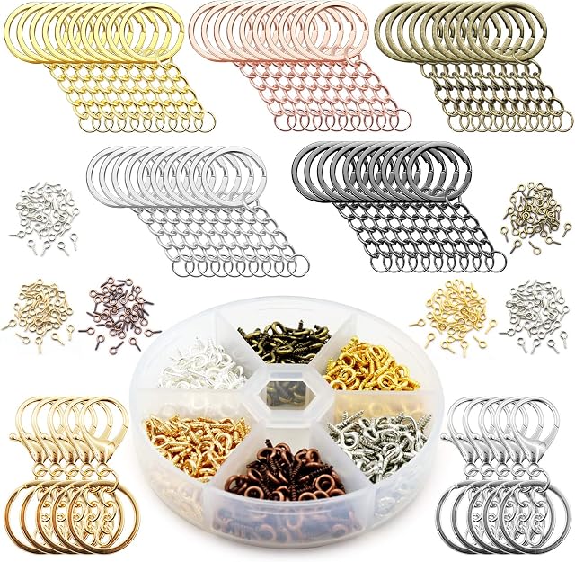 Key Chains for Craft Including 60 Pieces Keychain Rings with Open Jump Rings in 7 Colors and 600 Pieces Small Screw Eye Pins in 6 Colors DIY Crafts Key Chain Connector Accessories(660 Pieces)