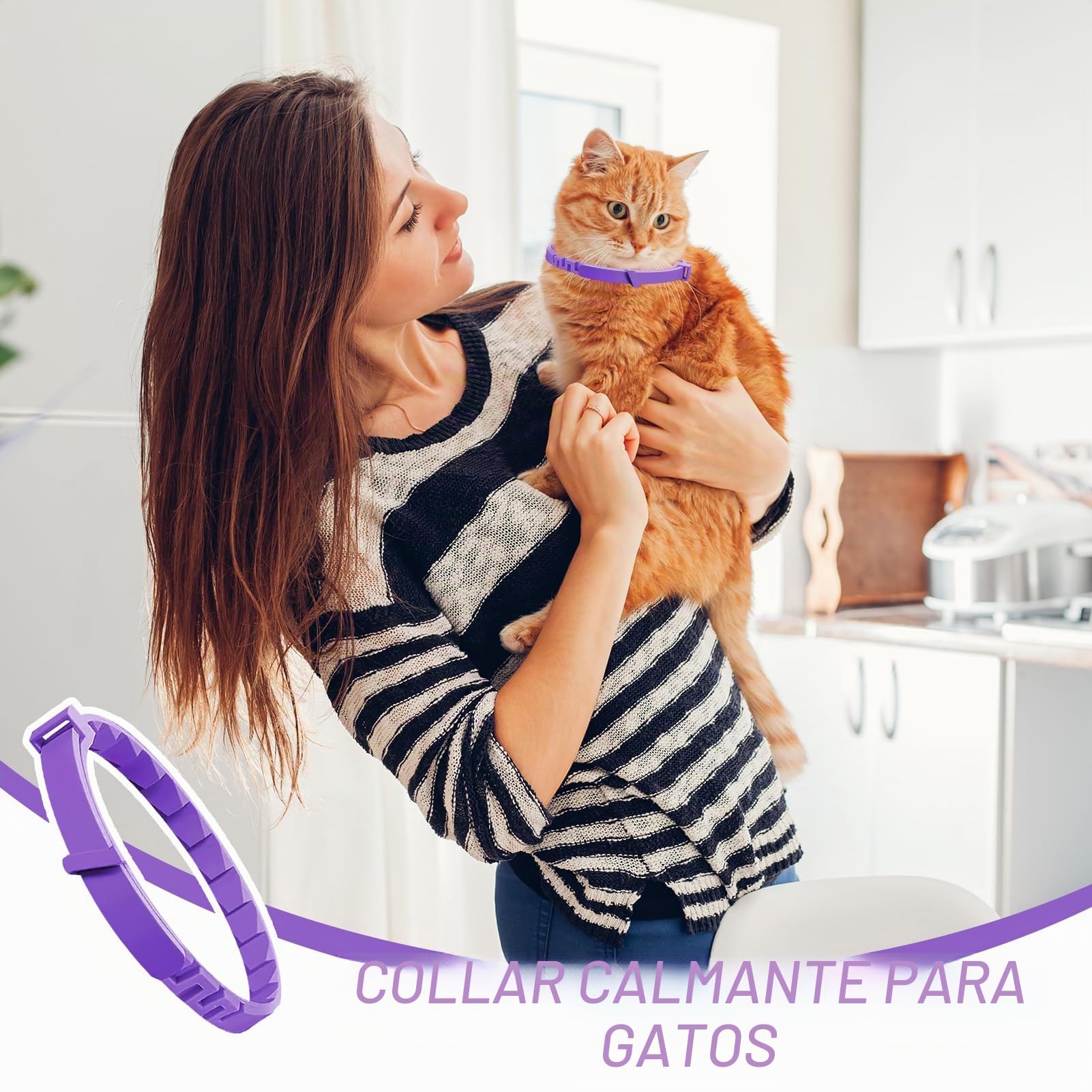 Collar calmante para gatos, 4 piezas, antiestrés con feromonas naturales – Lavanda y manzanilla, ajustable (hasta 38 cm), 30 días de efecto, para gatitos y gatos adultos