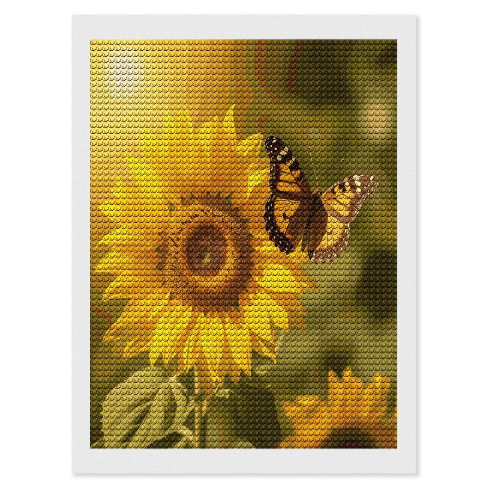 LDGSUPH Sunflower Butterfly Sunny Diamond Painting Kits for Adults Paint with Diamond Pictures Art DIY Full Drill Diamond Dots Painting Personalized Diamond Photo for Home Wall Decor Gift 12"x16"