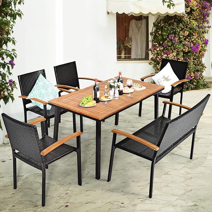 Buy Tangkula 6 Pieces Patio Dining Table and Chairs, Includes All Weather Heavy Duty Acacia Wood