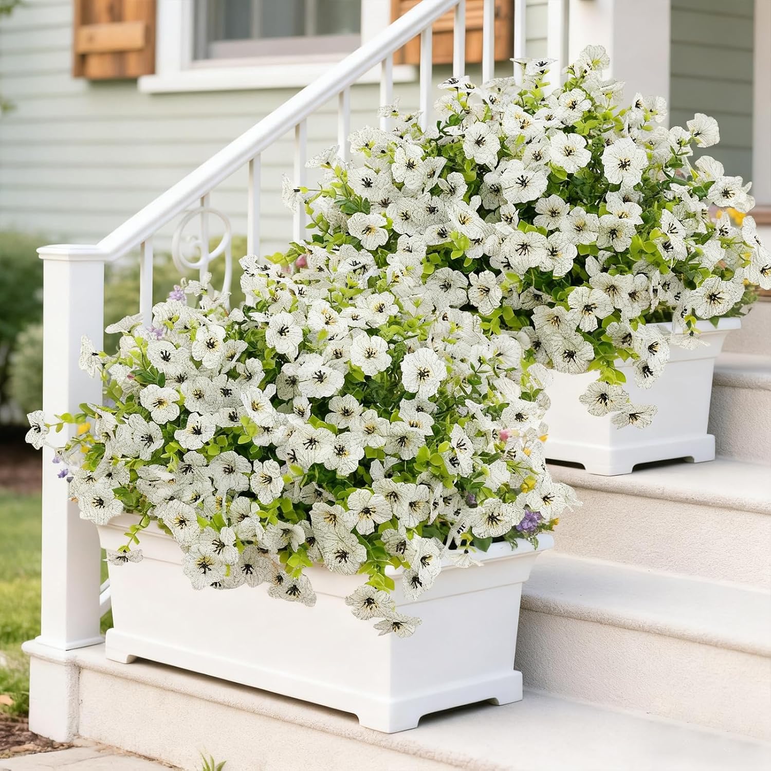 SwanMoon Artificial Flowers for Outdoors - UV Resistant Fake Silk Daisy Flowers with Eucalyptus Leaves, Faux Plastic Plants for Porch, Patio, Garden, Window Box & Home Decor, 12 Bundles