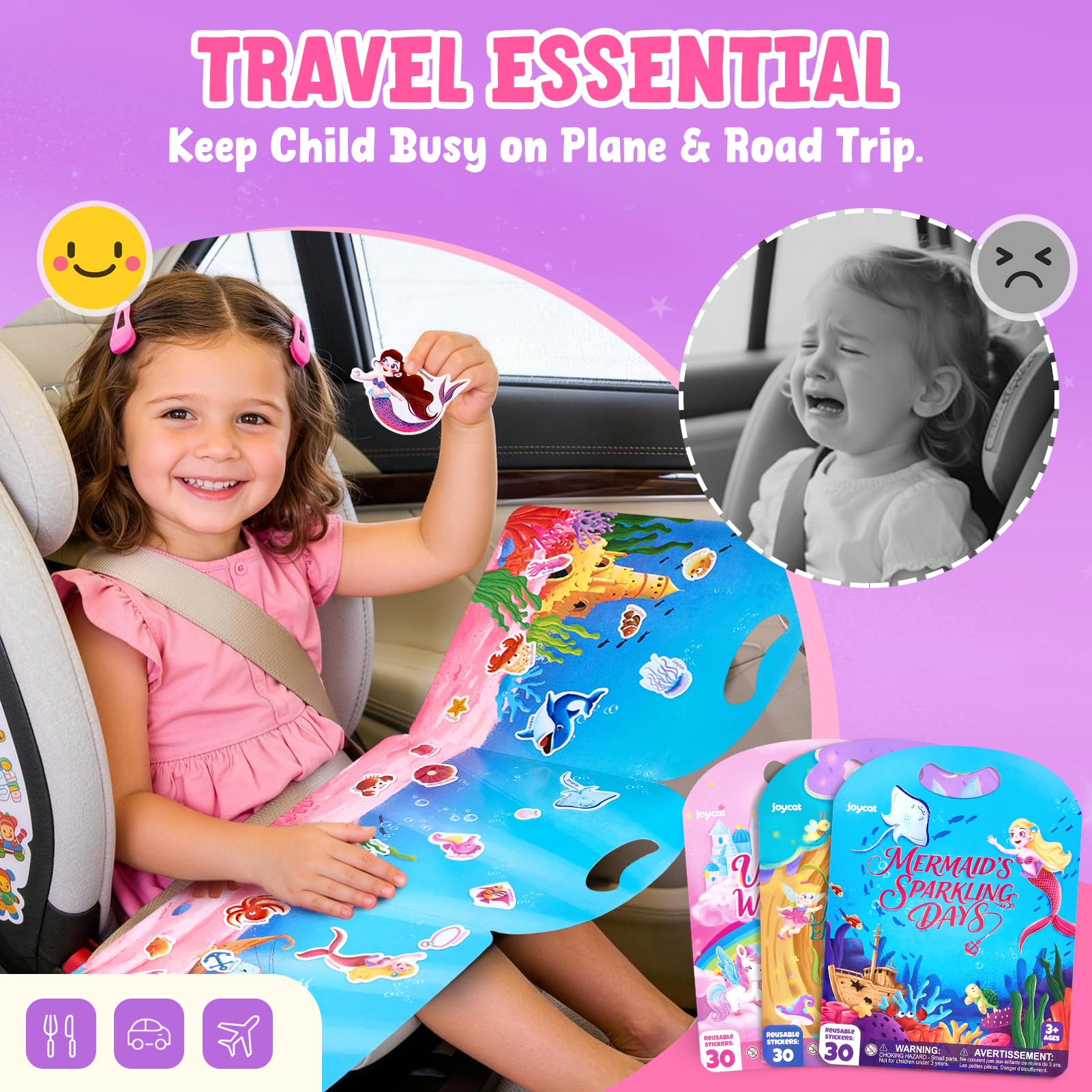 JoyCat Lot de 3 Livres Autocollants Réutilisables: Licorne, Fées, Sirène - 90 Gommettes Enfant, Livre d'activités pour enfants 3 4 5 Ans, Jouets éducatifs, Cadeaux d'anniversaire Garçons et Filles