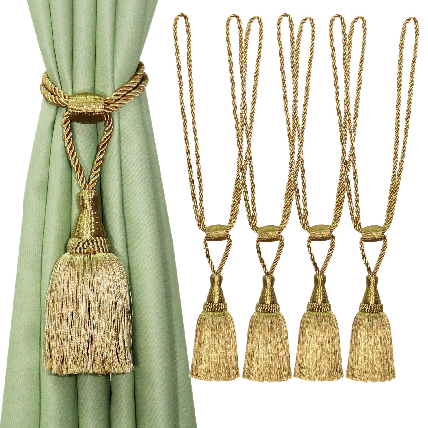 Tassel Curtain Tiebacks， Braided Rope Curtain Tiebacks 4 Pack with Tassels Multicolor Home Decor(Onecolor)
