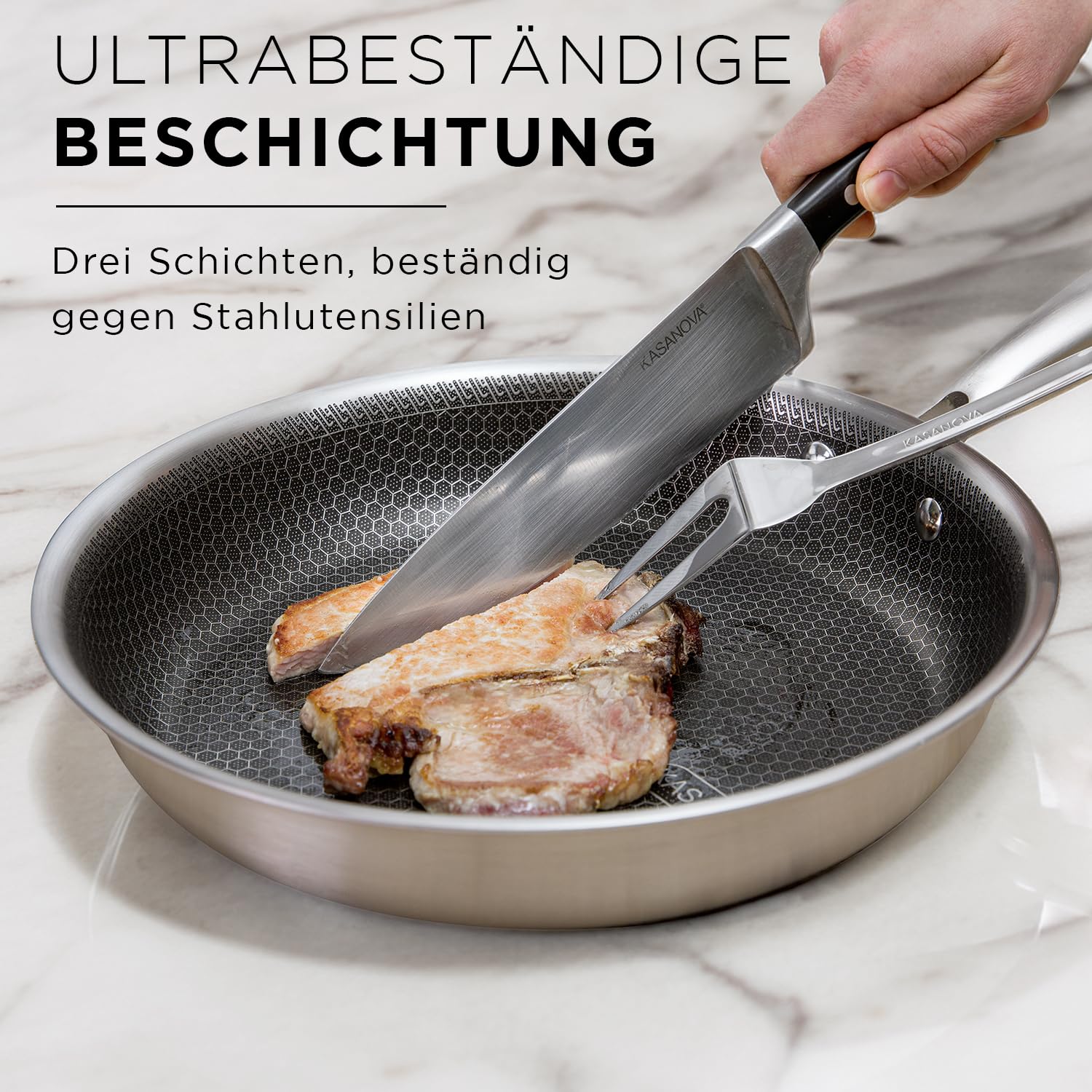 KASANOVA Tri-ply Kochgeschirr-Set 7-teilig, dreilagiger Edelstahl, für Induktion und alle Herdarten geeignet, ofenfest bis 220 °C