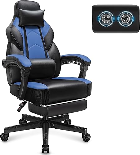 Vista 10 de Silla de juegos con reposapiés, silla de videojuegos para adultos, silla de computadora grande y alta con soporte lumbar de masaje, capacidad de Rojo