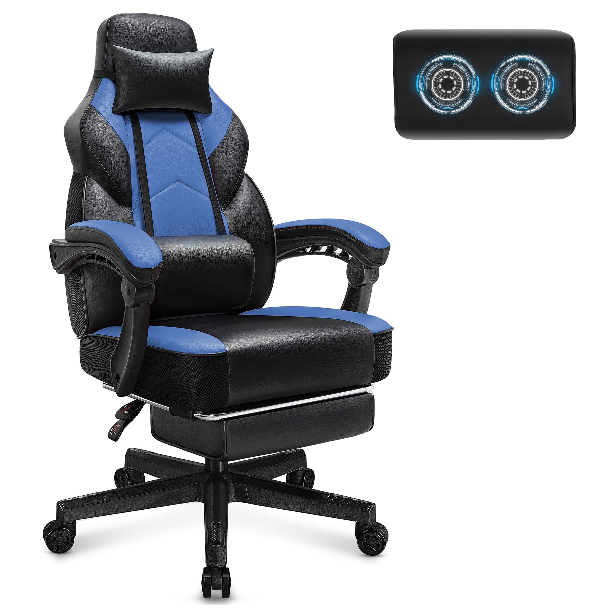 Video Game Chair for Adults, Gaming Chair with Footrest, Big and Tall Computer Chair with Massage Lumbar Support 330lbs Weight Capacity, Adjustable