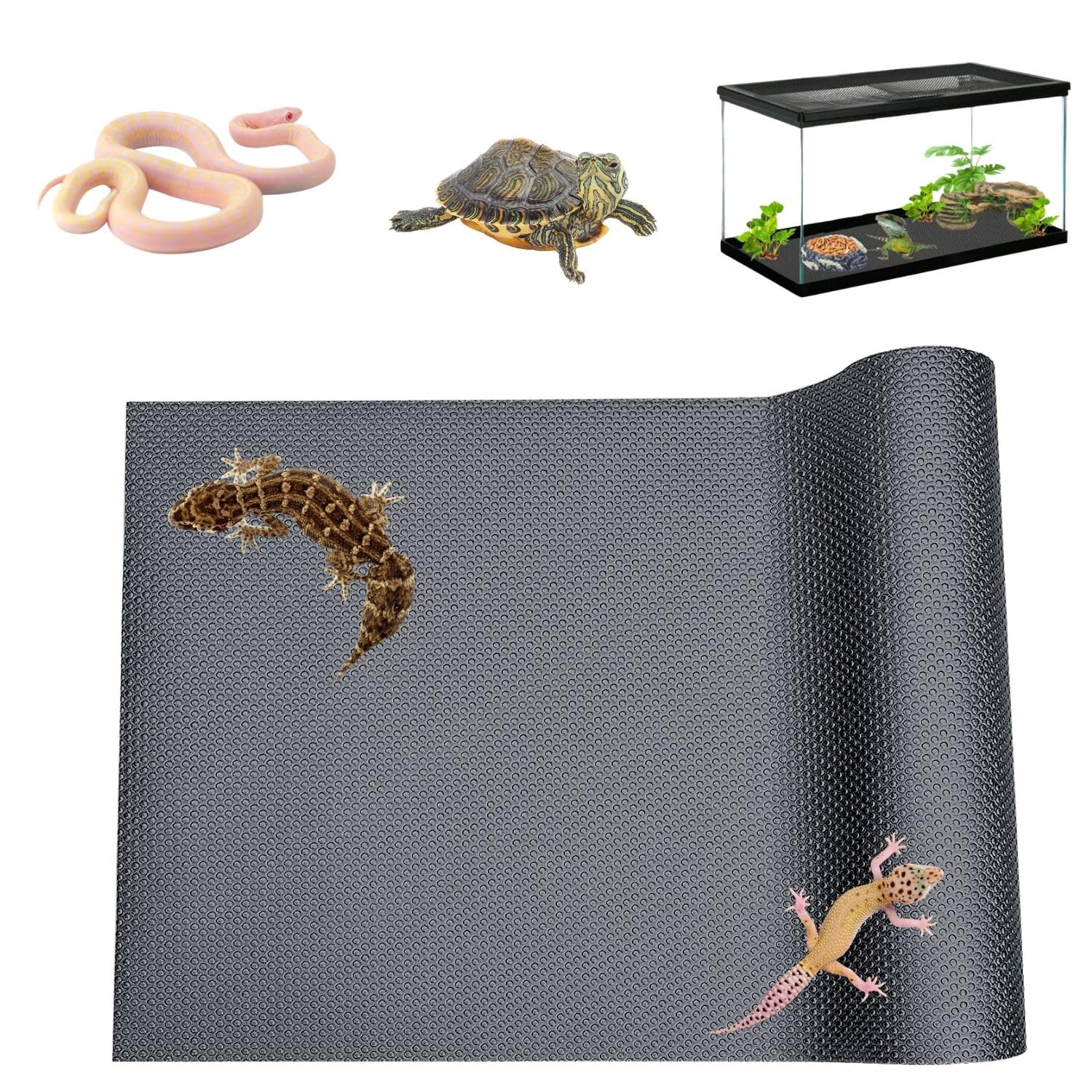 Issimober Tortoise Bedding Mat Washable EVA Reptile Mat 45x100 cm, Non Adhesive Terr Carpet for Bearded Dragon Substrate Liner, Reptile Tank Accessories for Gecko Lizard Snake