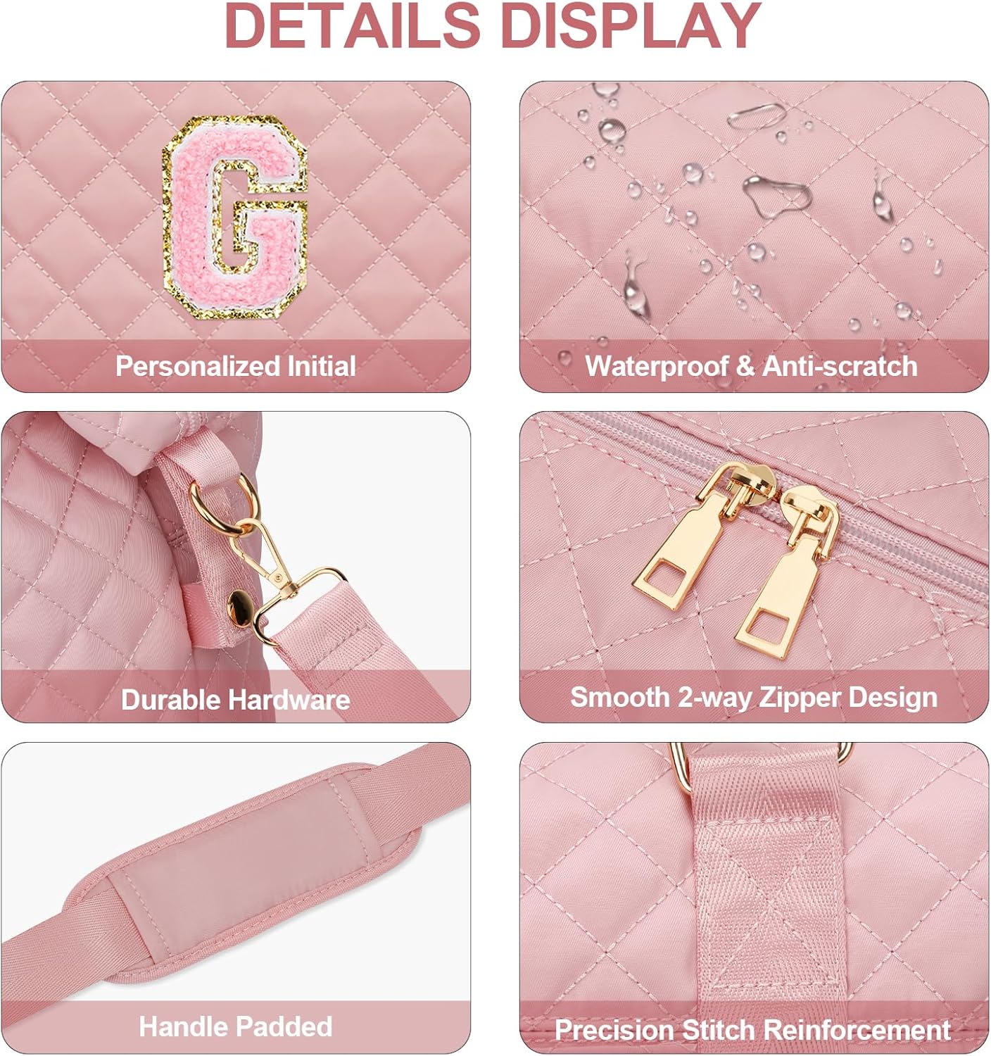Gifts for Teen Girl, Initial Travel Duffle Bag, Personalized Women Weekender Overnight Bags, Gift for Daughter Kid Girl Wife Friend（Pink,G) - Image 7