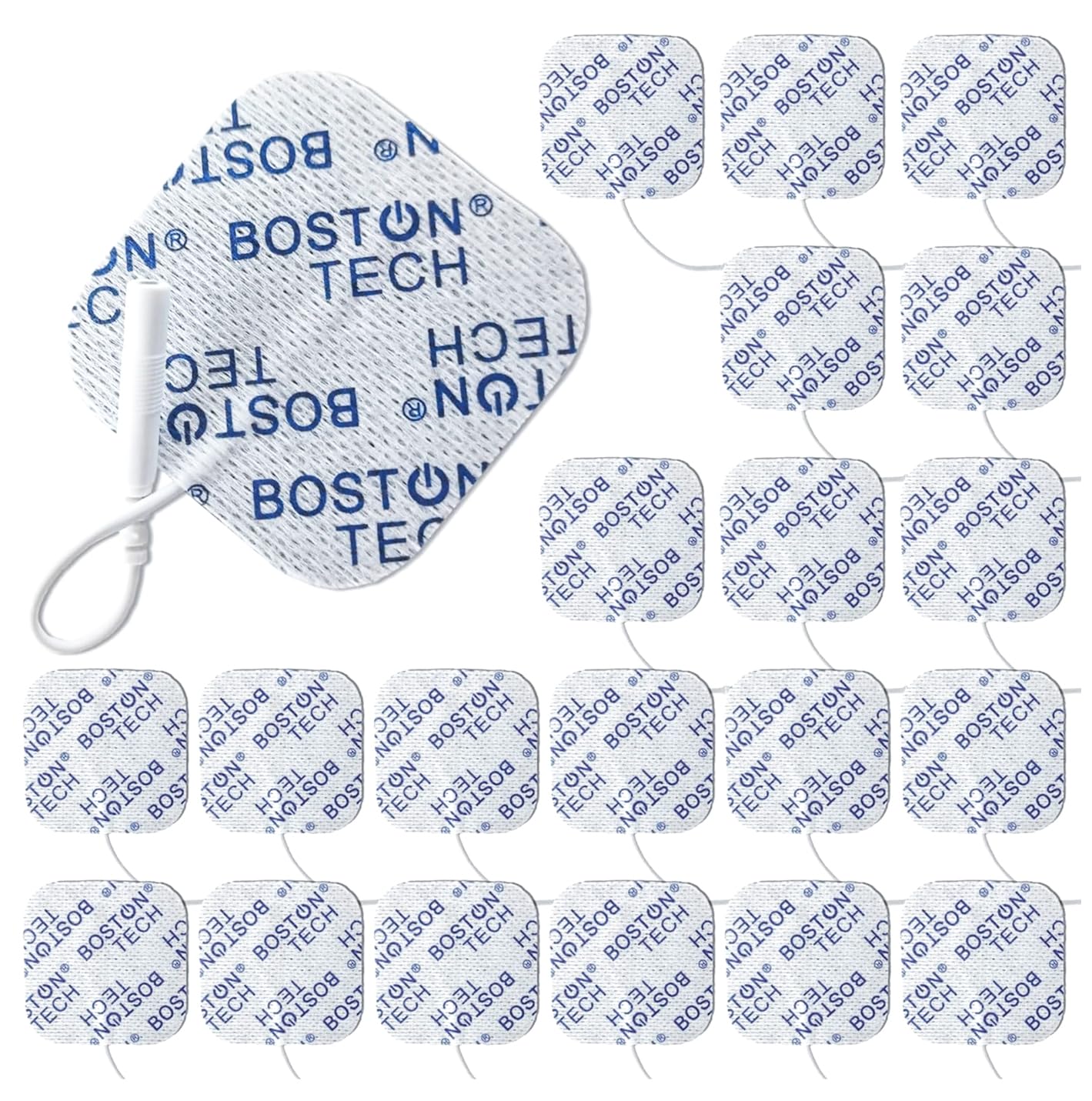 20 elettrodi Boston Tech di qualità superiore. 5x5cm Compatibile con gli elettrostimolatori Tesmed e TENS EMS con cavetti a spinotto da 2 mm. Riutilizzabile con adesione ottimale. Non necessita di gel
