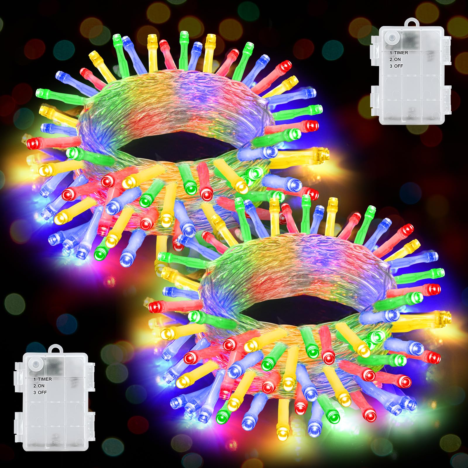 Isisyu 2 Stück Lichterkette Außen Batterie, 3M 30 LED Lichterkette Batterie mit Timer, IP65 Wasserdicht Lichterketten Bunt für Innen Außen Weihnachten Hochzeit Party Schlafzimmer Weihnachtsbaum