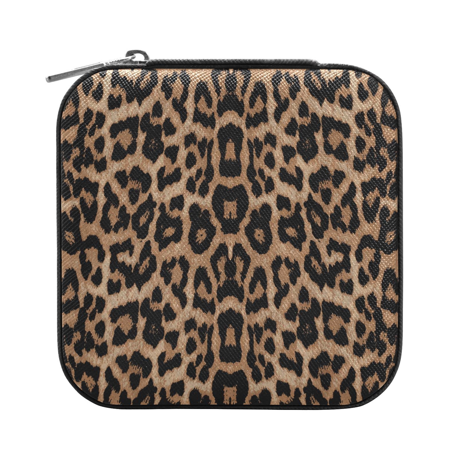 Leather Small Jewelry Box Travel Portable Jewelry Case Storage Box Cheeteh Leopard Print For Rings Earrings Necklaces