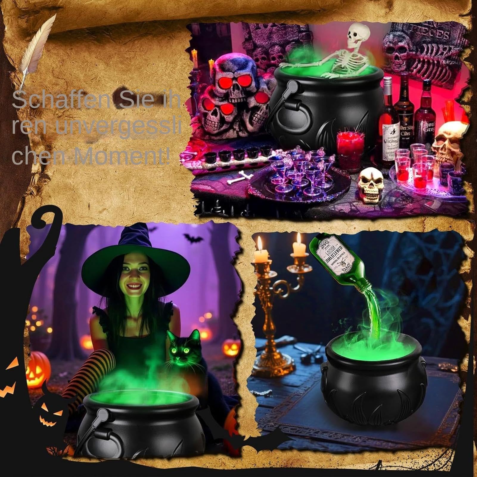 Caldero de brujas para interiores de Halloween, flotante