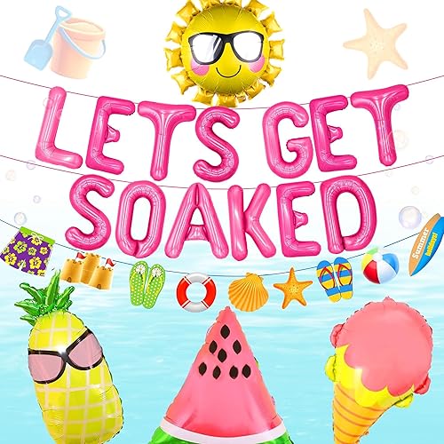 JeVenis Pink Lets Get Soaked - Decoración de cumpleaños para piscina y playa, globos para remojarnos, globos de cumpleaños para piscina, fiesta de