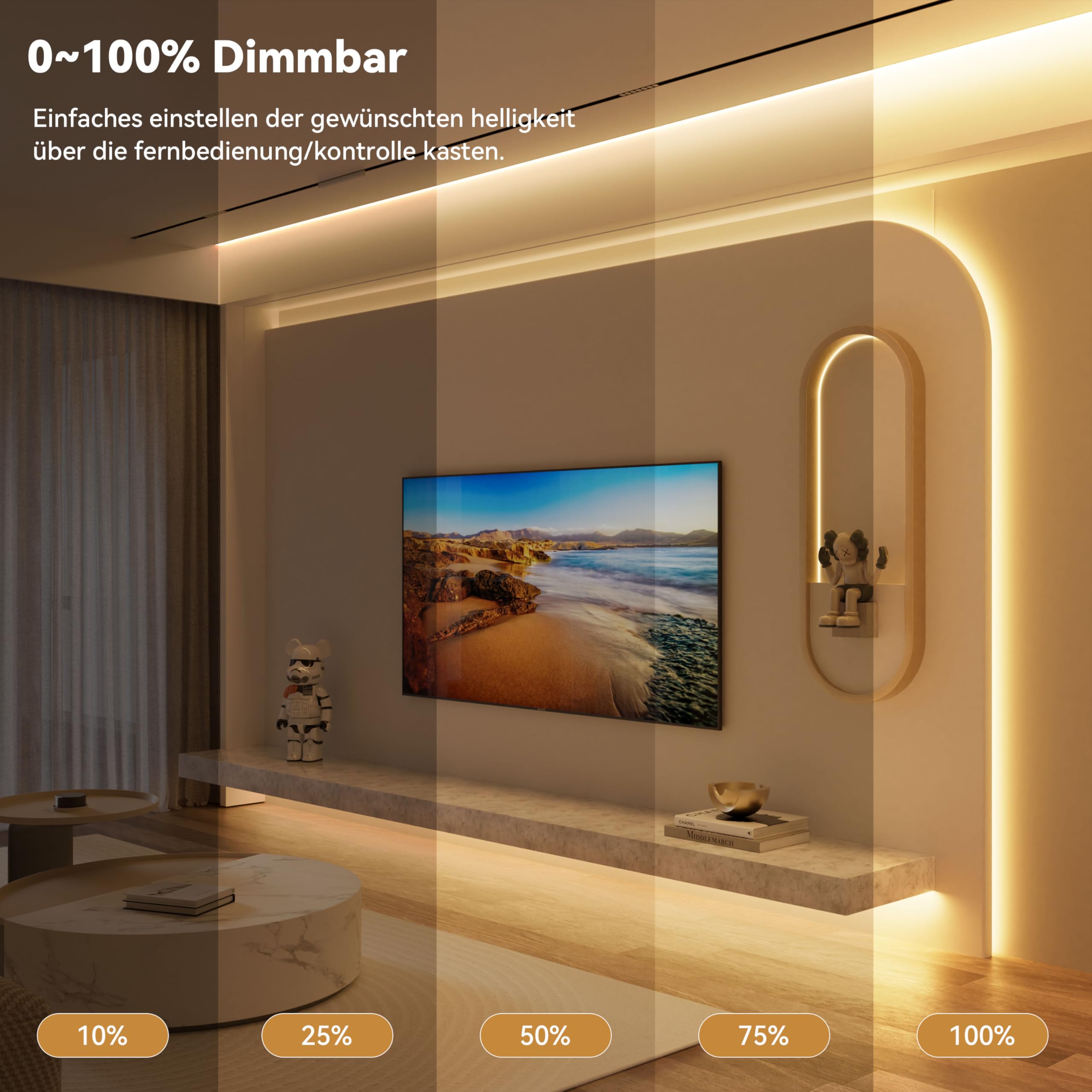 PAUTIX COB LED Streifen 2700K Warmweiss 5M,480LEDs/M Dimmbar 24V Weiß LED Streifen Licht Set mit RF Fernbedienung und Netzteil,CRI93+ Hell Unterbauleuchte für Home DIY Dekoration Timerfunktion.