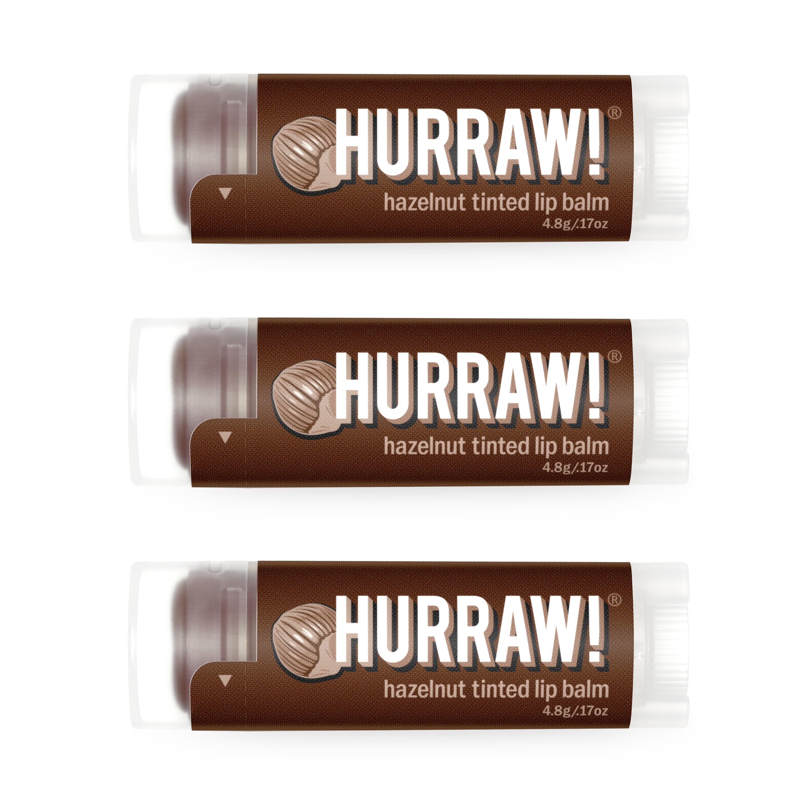 Hurraw! Hazelnut Tinted Lip Balm, 3 Pack: (Sheer Brown Tint) Organic, Certified Vegan, Cruelty and Gluten Free. Non-GMO, 100% Natural Ingredients. Bee