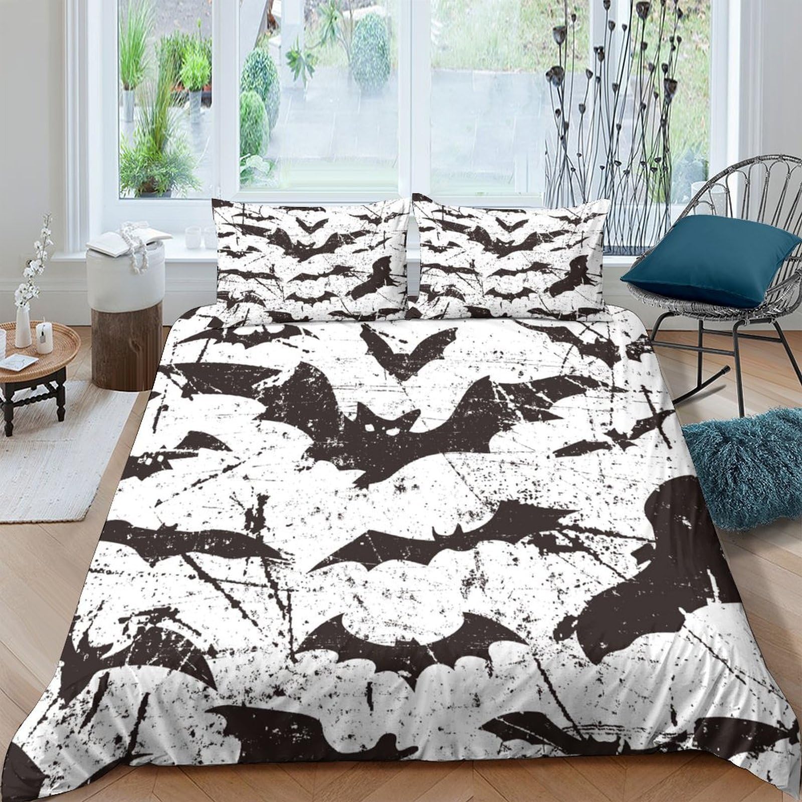 Ctjqhvkz Style-8 3D Printed Black Bat Pattern Fitted Sheet Microfiber Soft Non Slip Bed Sheet Halloween Decor Bedroom Dorm Single（135X200cm）