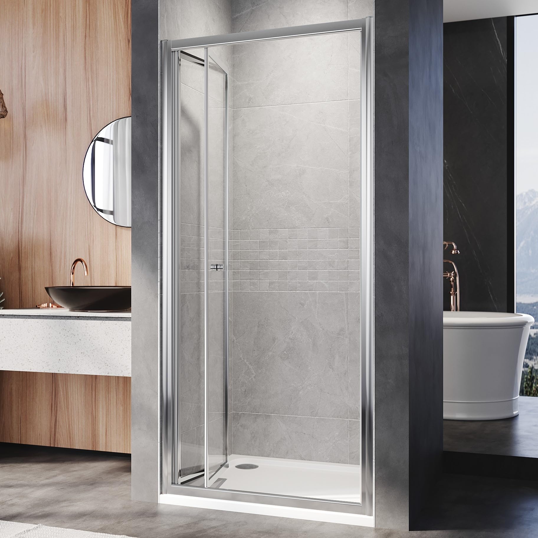 Schiebetür Dusche 90x185 cm Falttür Duschkabine 90 cm faltbar Nischentür aus 5 mm Klarglas ESG Sicherheitsglas Duschtür Verstellbereich von 86-90 cm, Höhe: 185 cm