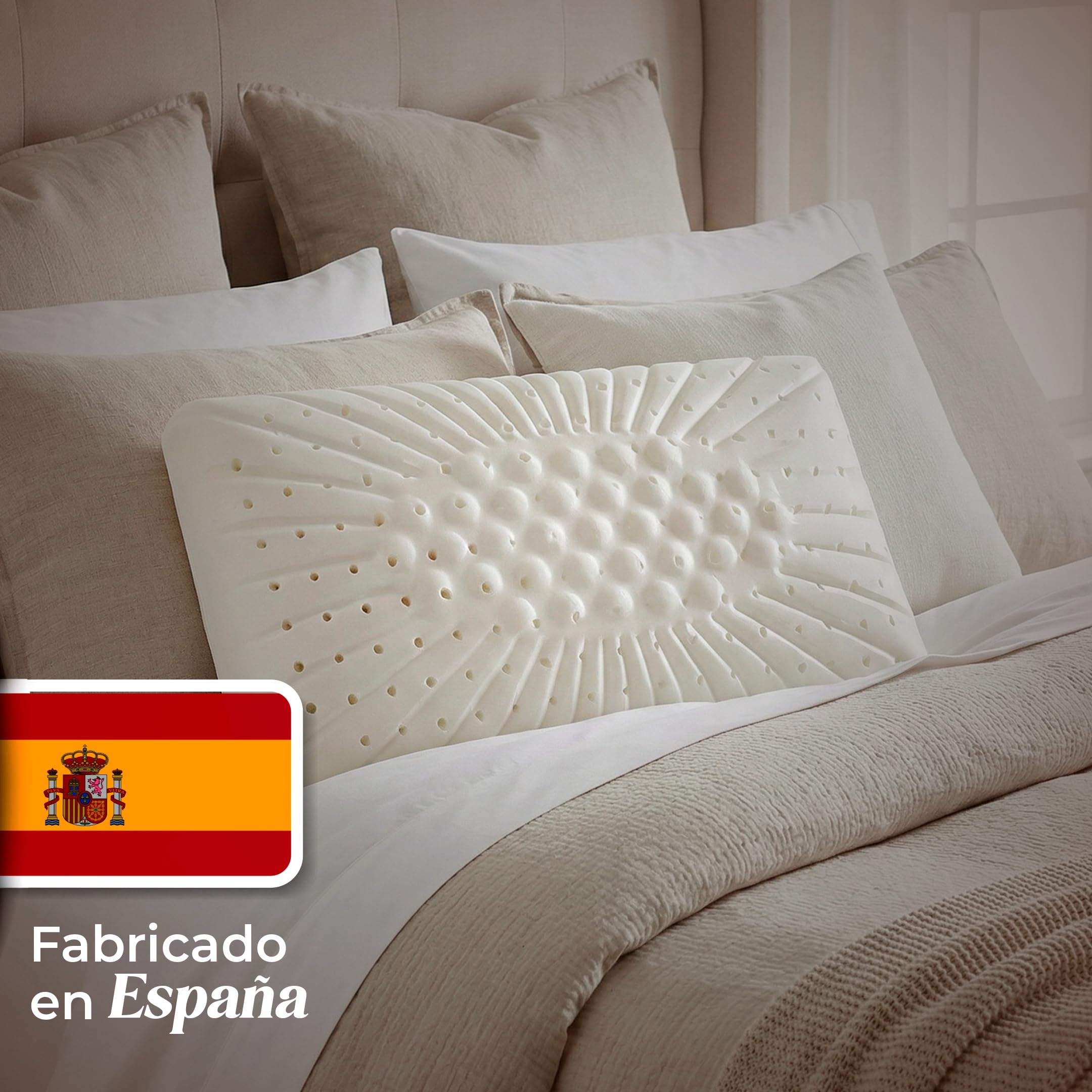 Aznar Almohada Viscoelástica 75 Cm Firmeza Medio Alta Plus High Núcleo Adaptable Soporte Cervical Higiénico Hipoalergénico Sueño Ergonómico Doble Funda Lavable Postura Correcta Descanso Confortable