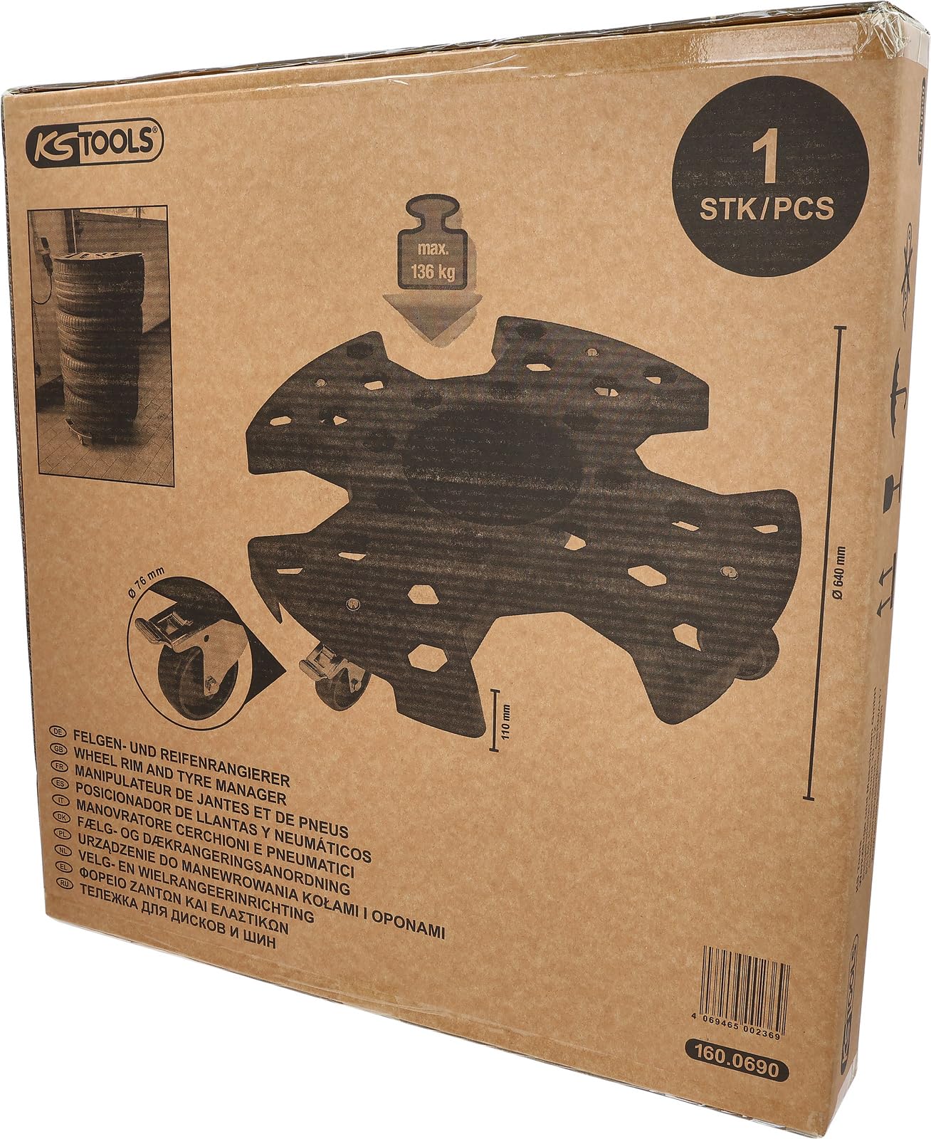 KS Tools 160.0690 Felgen- und Reifenrangierer, Tragkraft 136 kg, Ø 640 mm