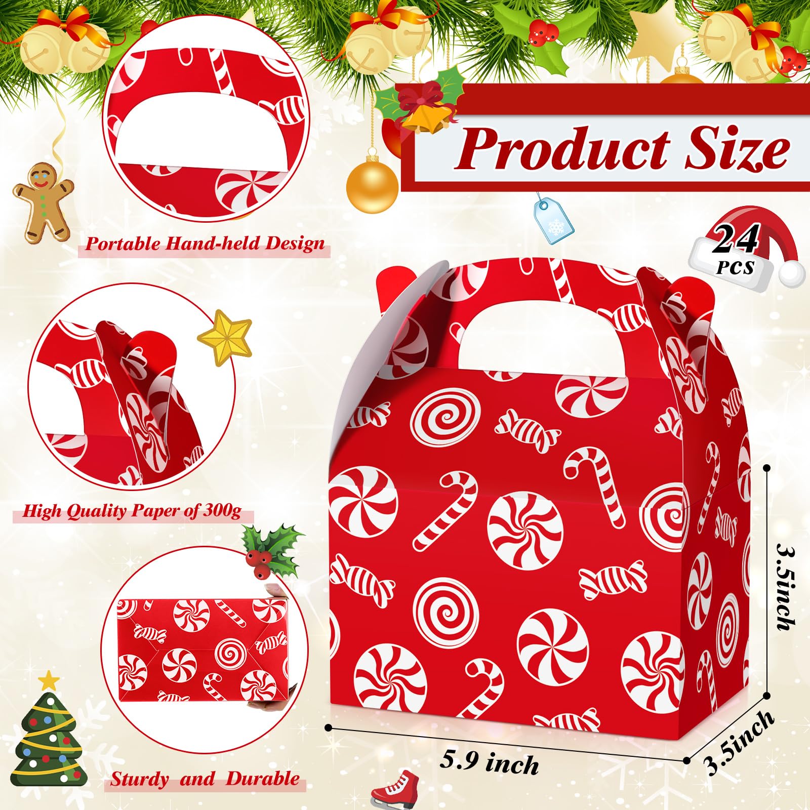 24-Piece Christmas Gift Boxes - 3D Kraft Paper Treat Boxes For Candy, Cookies & Party Favors