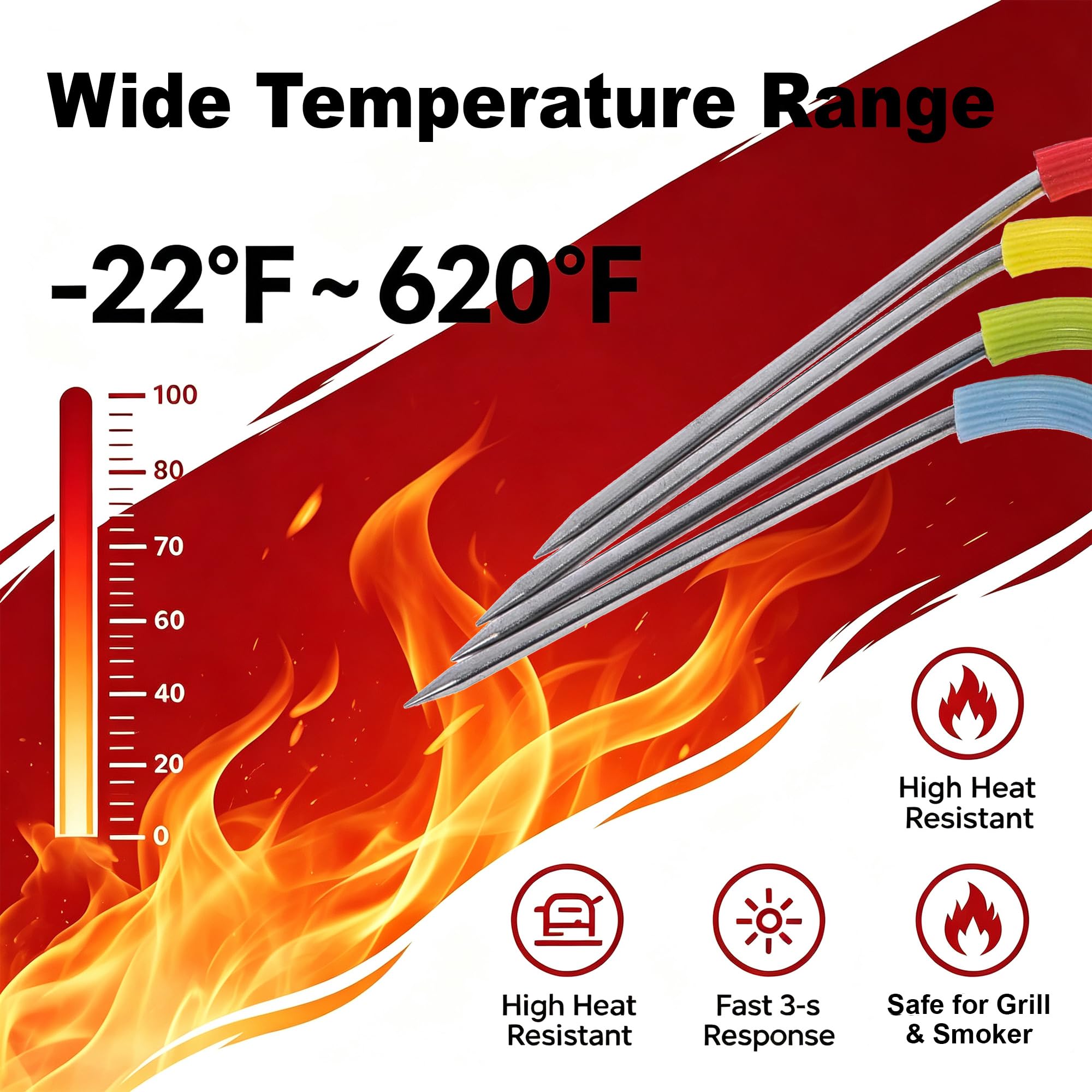 DELSbbq 4er-Pack Ersatz-Temperaturfühler für Weber iGrill