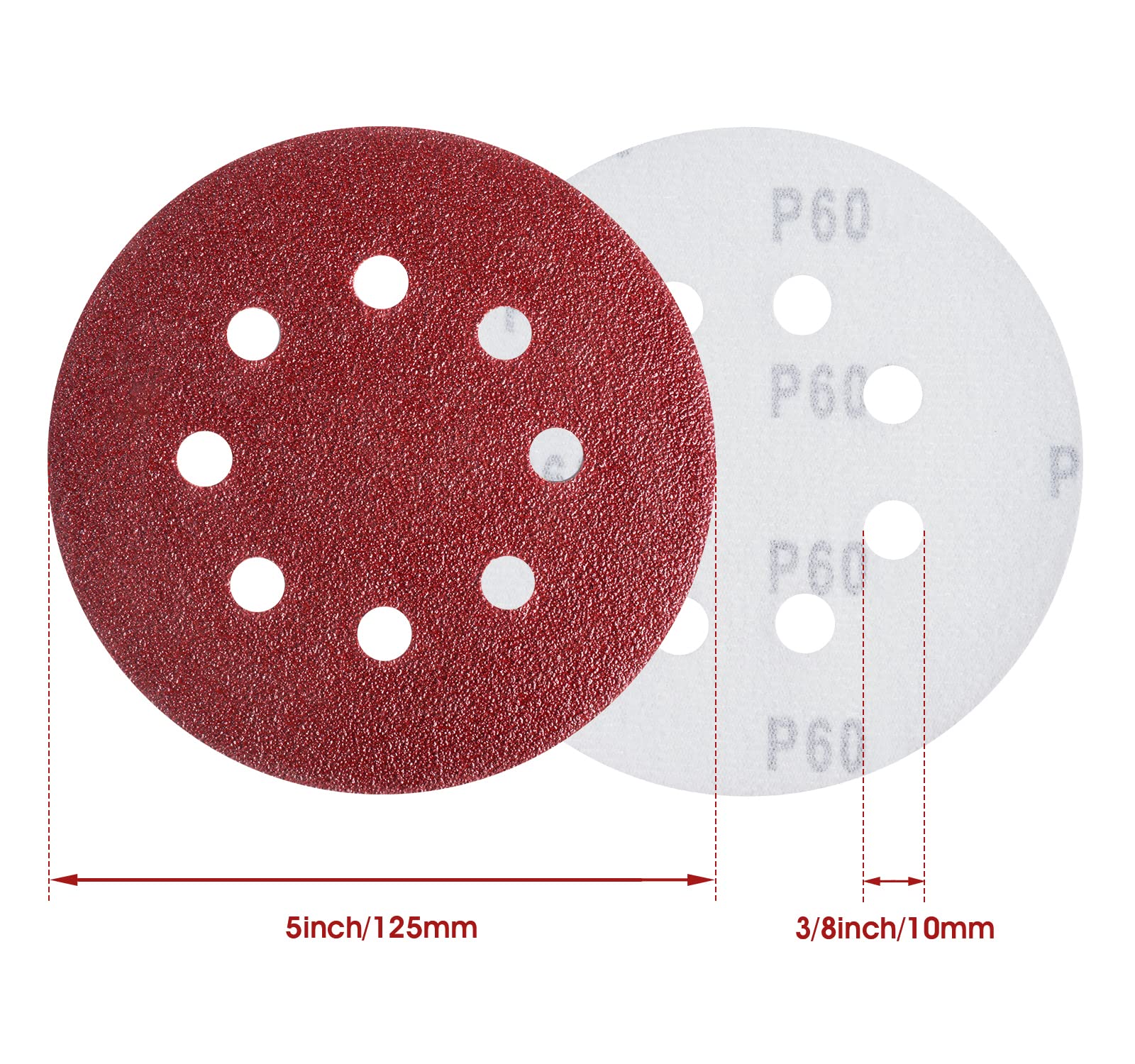 S SATC Discos de lija de 5 pulgadas con 8 agujeros de gancho y bucle de grano 60, papel de lija de órbita aleatoria, paquete de 150