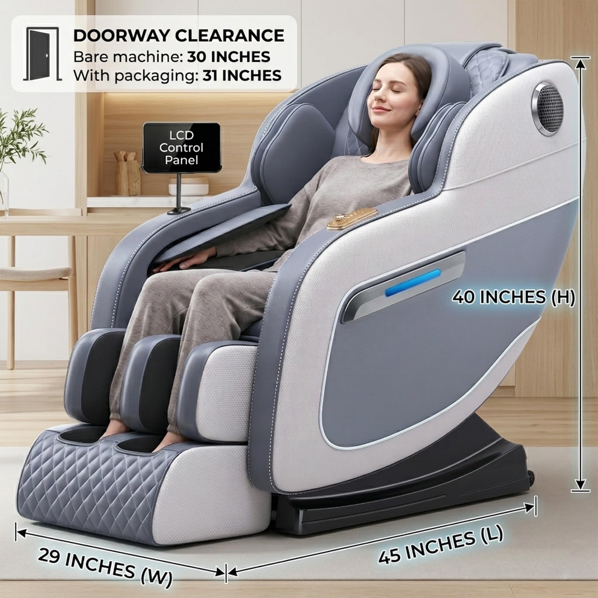 Sillón de Masaje Gravedad Cero con Pantalla LCD y Rodillos para Pies - Sillón Relax Shiatsu Integrado con Reposacabezas en U(Noir)
