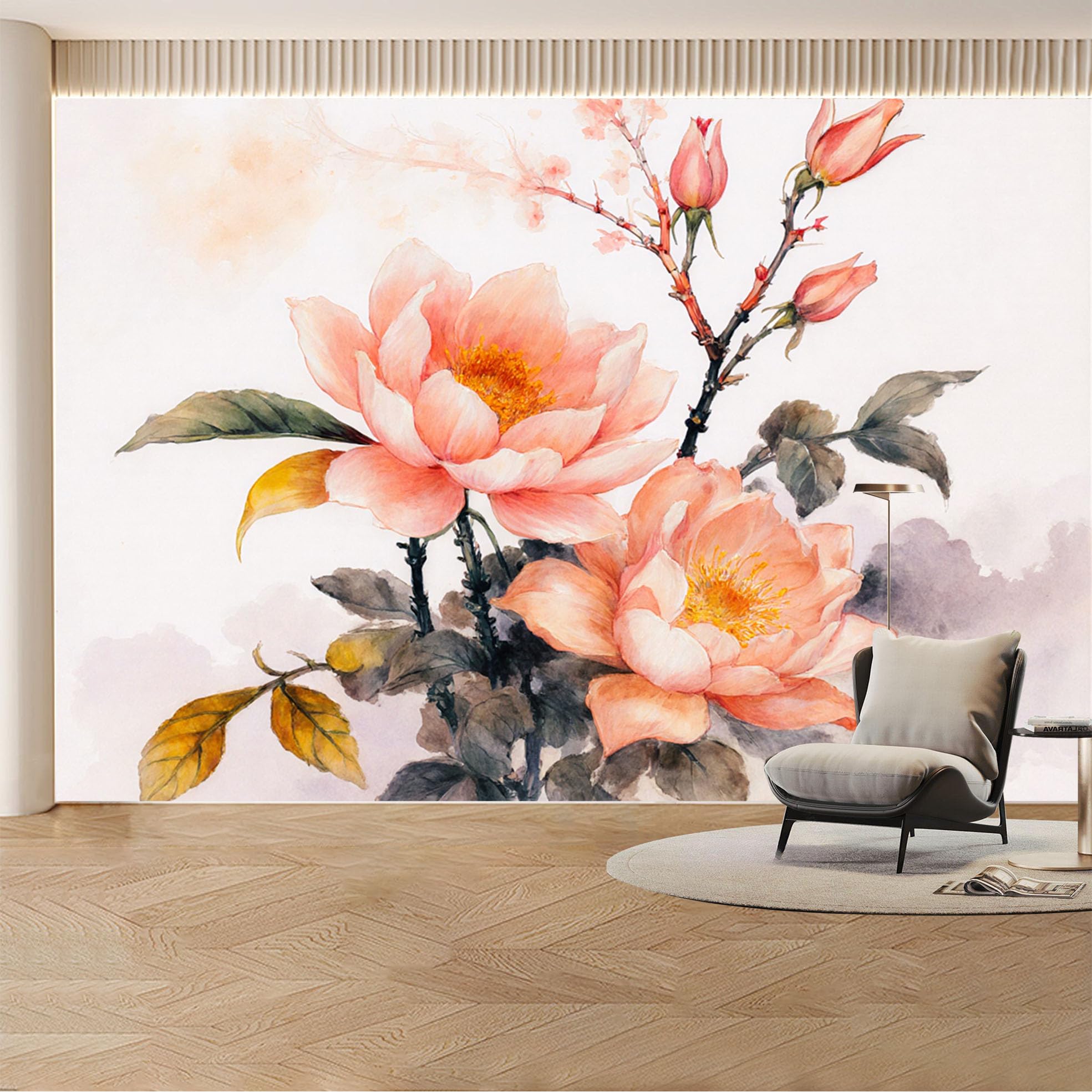 Custom Wall Mural Wallpaper Peach Blossom Branch Watercolor Art Removable SelfAdhesive Large Photo for Living Room，Bedroom，Office