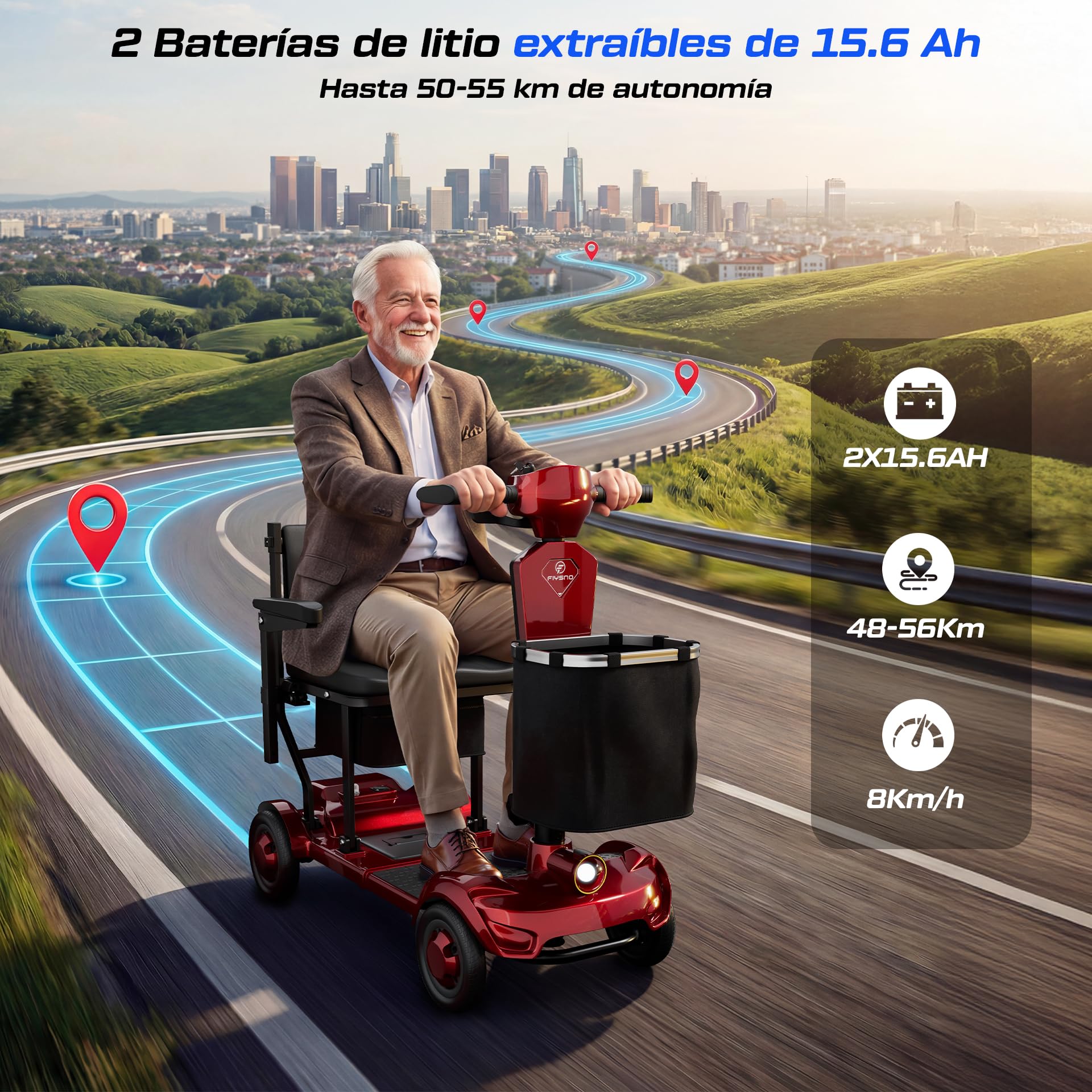 JANSNO F1 Pro Scooter Eléctrico Plegable para Mayores - 120kg Capacidad, 30-35 millas Autonomía, Batería Extraíble, Luz LED, Cesta y Portavasos - Ligero y Portable