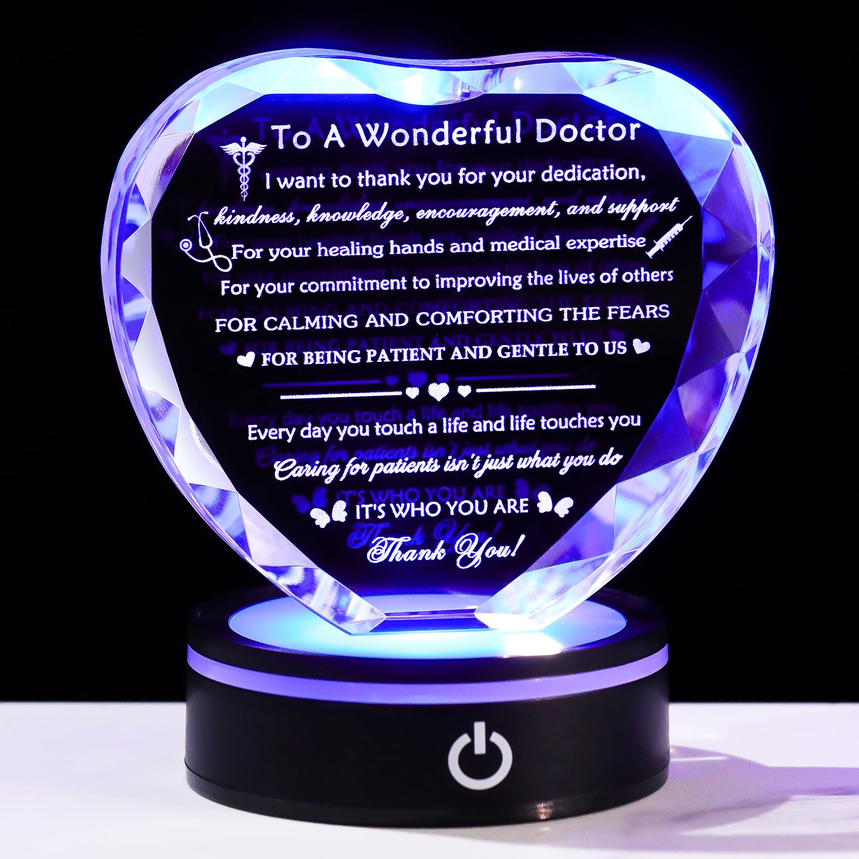 YWHL Doctor Appreciation Gifts for Women Men with Light Base, Crystal Heart Plaque Thank You Gift for Doctors Best Doctors Present Idea for Doctors' Day Retirement Birthday Christmas Table Decor