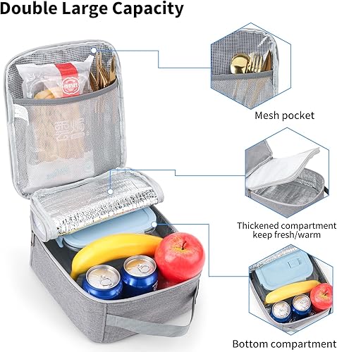 Miniatura 6 de XQXA Bolsa de almuerzo aislada  Lonchera reutilizable gruesa térmica, suave, a prueba de fugas, para adultos, oficina, viajes, picnic (gris-L)