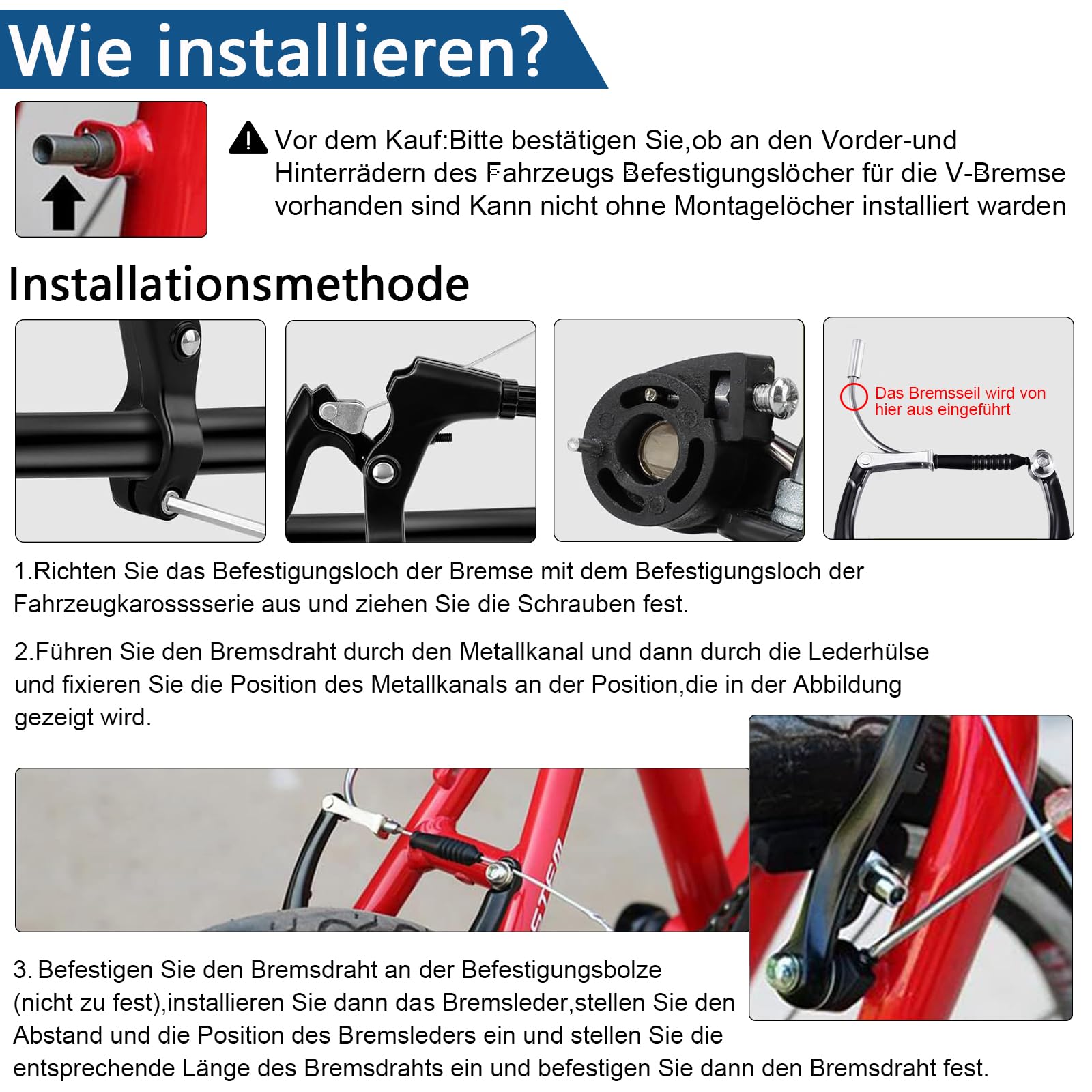 Komplettes Universal Fahrrad Bremsen Set, Vordere und Hintere MTB Bremse, innere und äußere Bremsseile und Bremshebel Kit für Mountainbikes und Rennräder (schwarz)