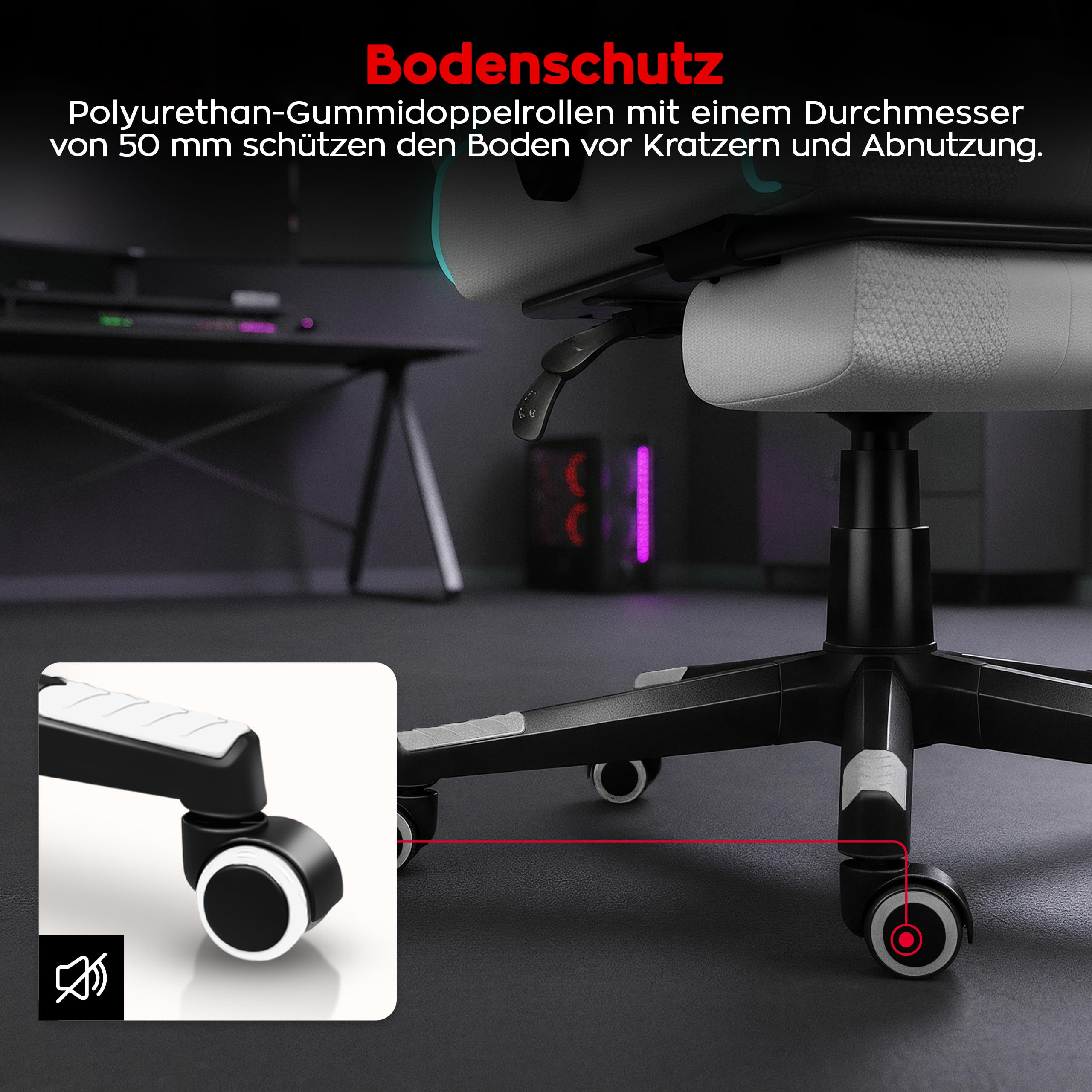 huzaro Force 4.7 RGB Gaming Stuhl - Ergonomischer Bürostuhl & PC Stuhl | Schreibtischstuhl für Gamer - Bis 150 kg belastbar - Mit ausziehbarer Fußstütze & Lendenkissen - Stoff Mesh – Weiß