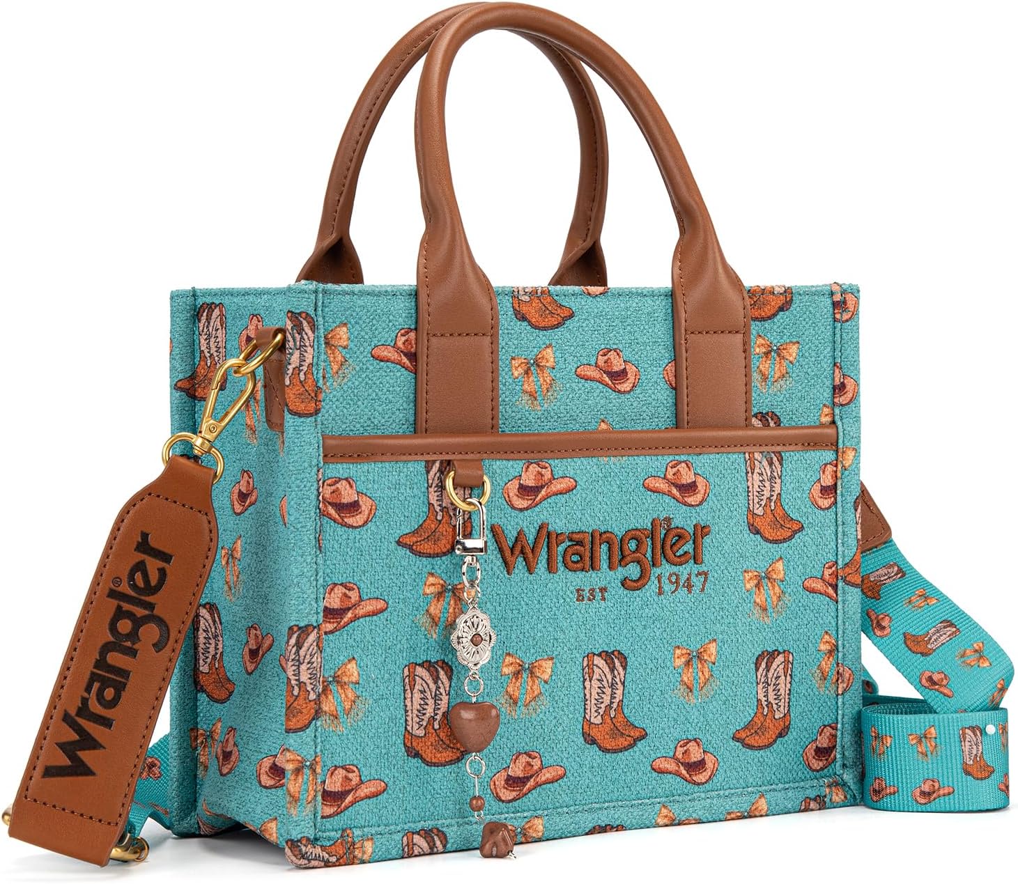 Montana West Wrangler Rodeo Icons Tote Bags Medium Satchel Handbags Western Canvas Top Handle with Charm