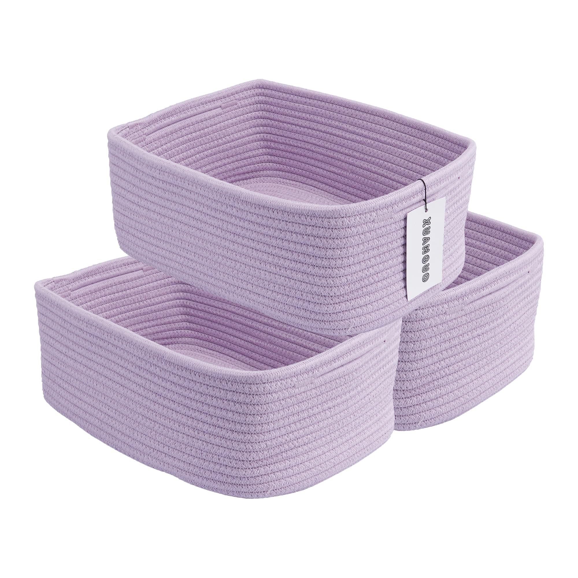 XUANGUO Small Woven Storage Baskets 13“X9”X5“ Decorative Rope Bins for Organizing Shelves, Closets, and Toys, Empty Gift Baskets, Cute Organizer