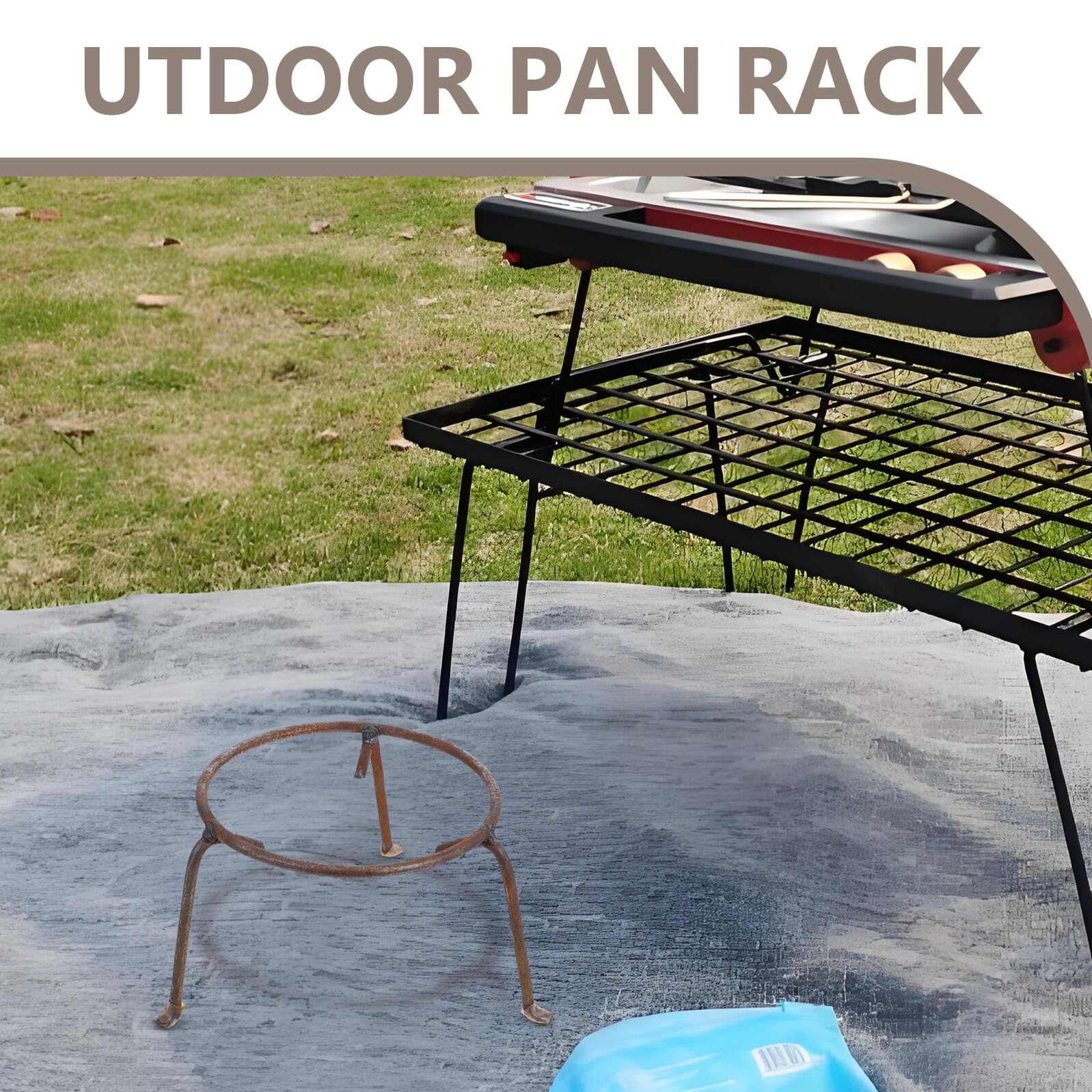 iplusmile Soporte Metálico para Wok para Cocina de Camping, Trípode Pequeño Portátil de Acero Redondo para Exteriores, Rejilla Resistente para Fogata y Barbacoa al Aire Libre