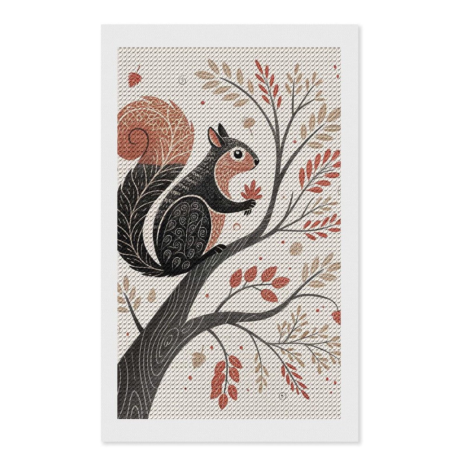 Junmoney Stylized Squirrel in Autumn Tree 5D Diamond Painting Kit 12"x20", Relaxing DIY, Mindful Craft Project, Full Kit Included, Thoughtful Present