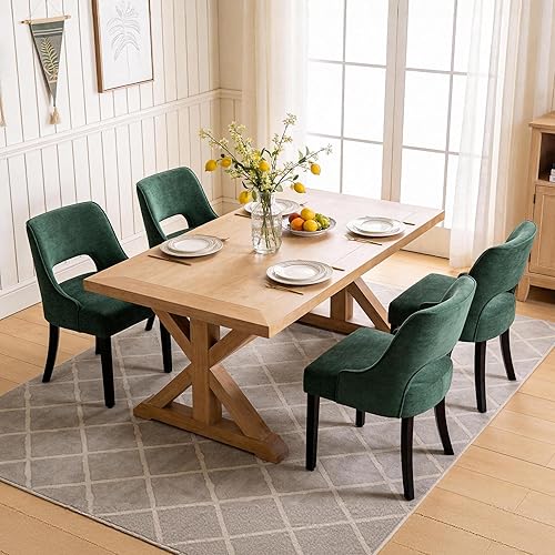 Miniatura 18 de ClinQ Juego de 2 sillas de comedor de madera, sillas de cocina tapizadas de tela moderna, silla de comedor moderna de mediados de siglo para cocina,