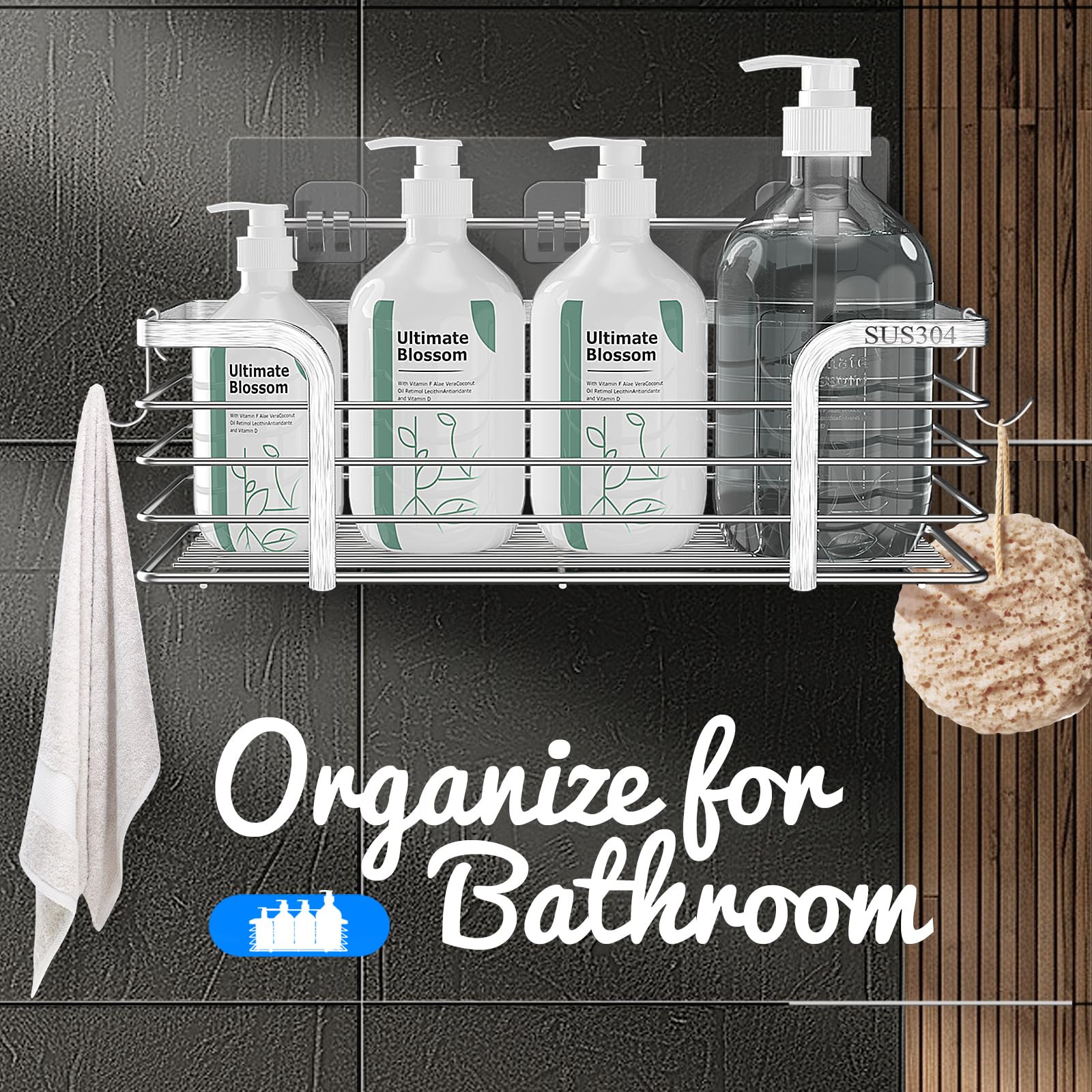 HEGUANRONG Shower Caddy,Shower Organizer for Bathroom With 2 Hooks?SUS304 Stainless Steel?Shower Shelves for Inside Shower,Rustproof Bathroom Shelf?No Drilling.