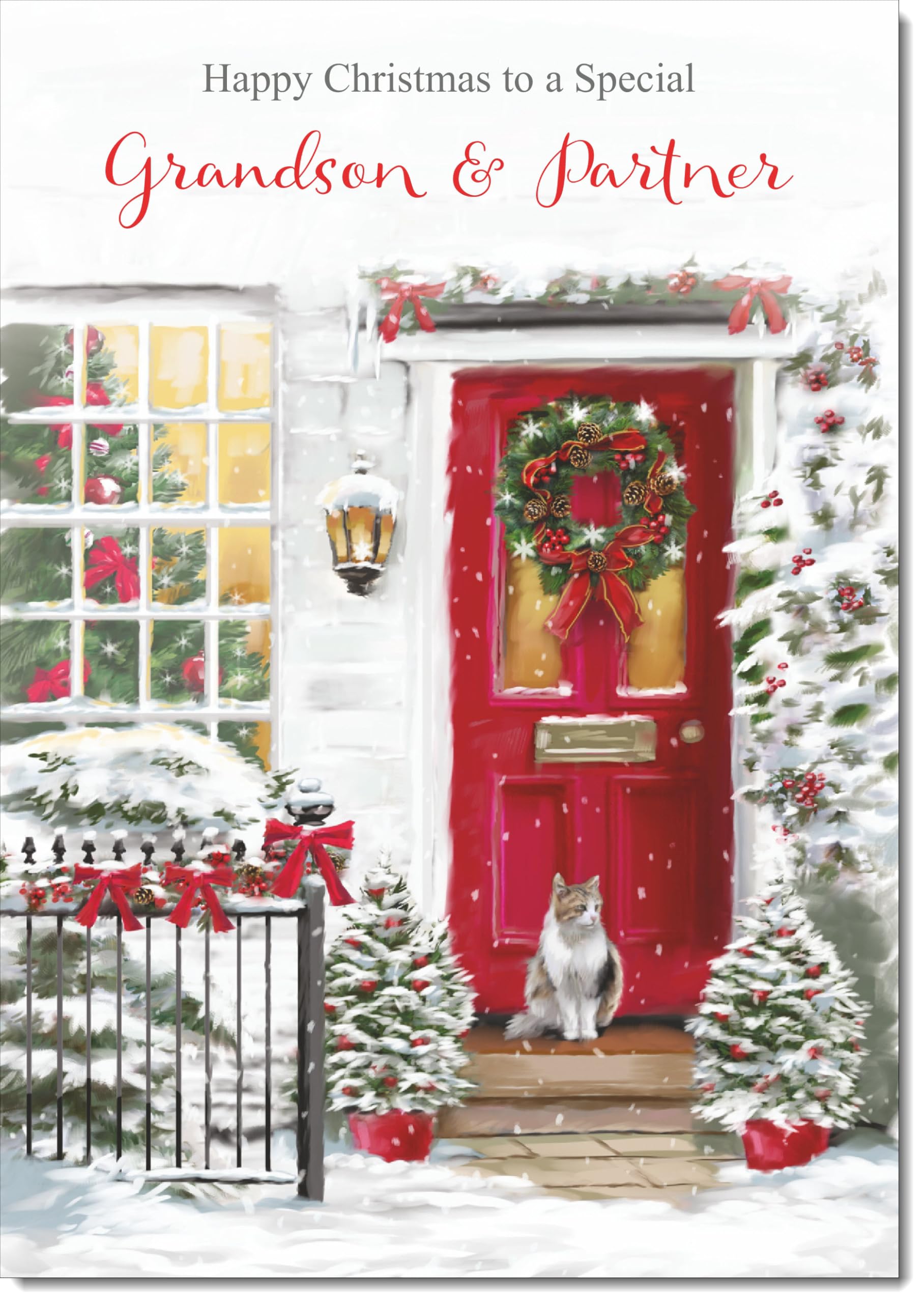 doodlecards Grandson and Partner Christmas Card Red Door Large A4 Size Christmas Card for Grandson & Partner with Plain Envelope — image 1