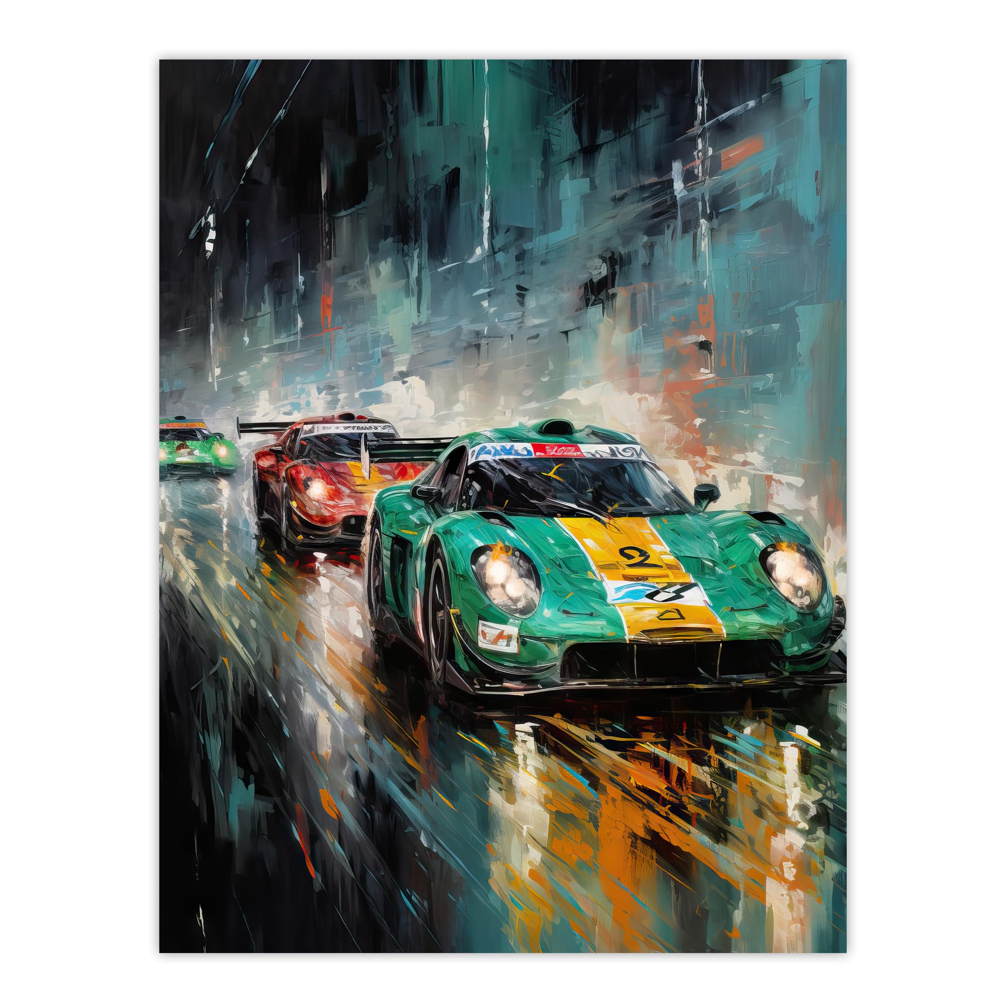 Artery8 Sports Car Racing Motorsport Road Race Action Green Red Orange Classic For Him Fan Man Cave Large Wall Art Poster Print Thick Paper 18X24 Inch