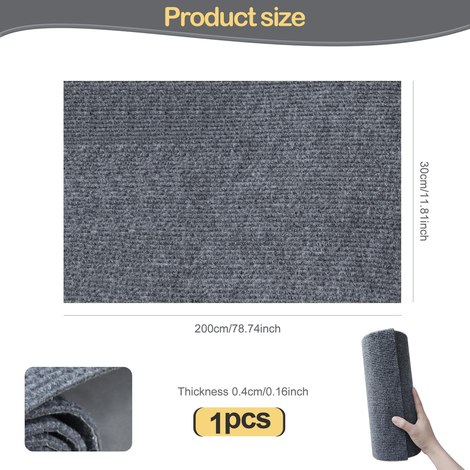 Alfombra Rascador para Gatos Autoadhesiva (200x30cm), Protector Sofá Gatos Antiarqueo Gris Oscuro, Tapete de Escalada DIY Recortable para Pared, Muebles y Repuesto de Árbol de Gato (Grosor 4mm)