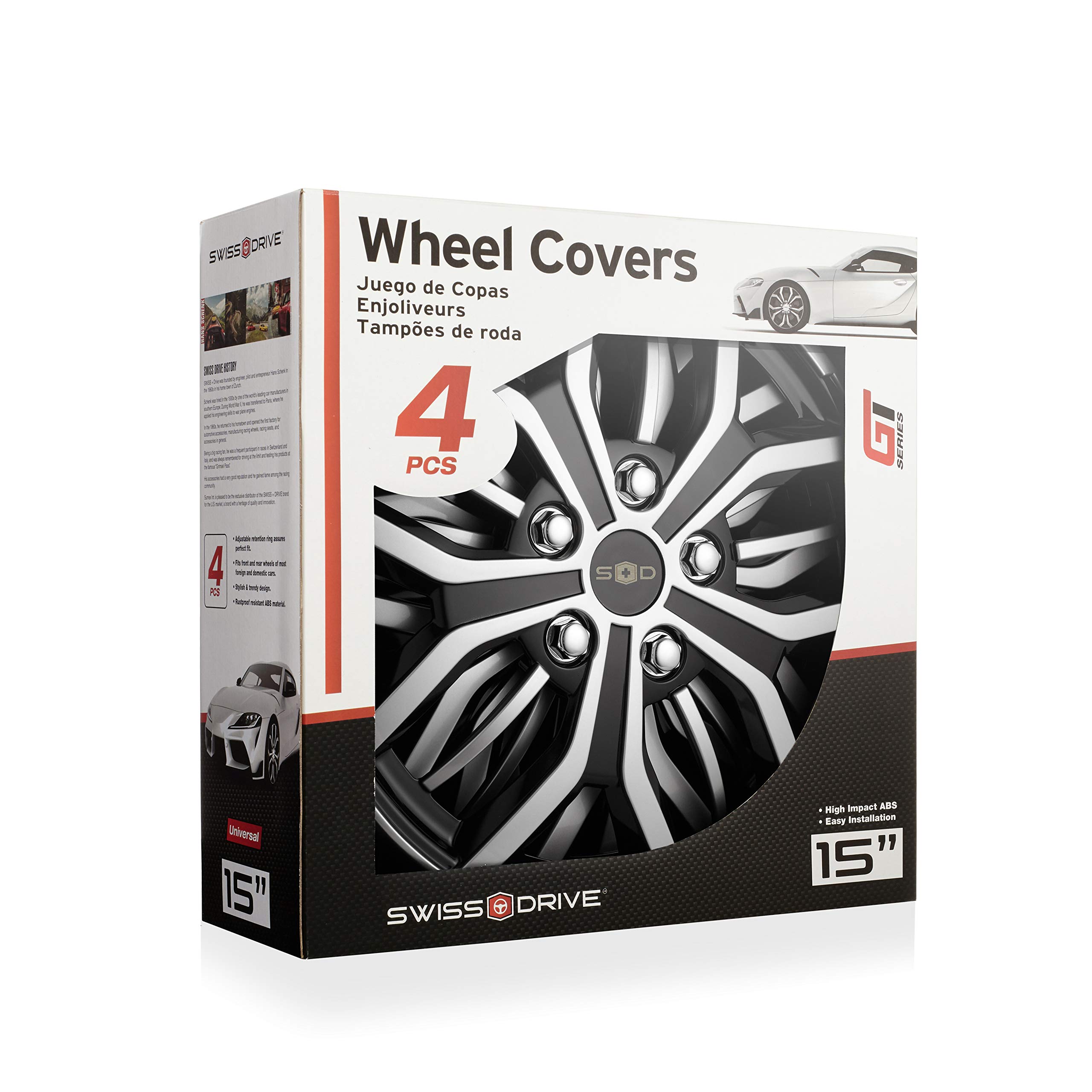 Swiss Drive Hubcap 15 Inch Set of 4 Luxurious Cover Le Mans Silver Design Automotive Wheels Easy to Install Car Wheel Hubcaps 15-inch