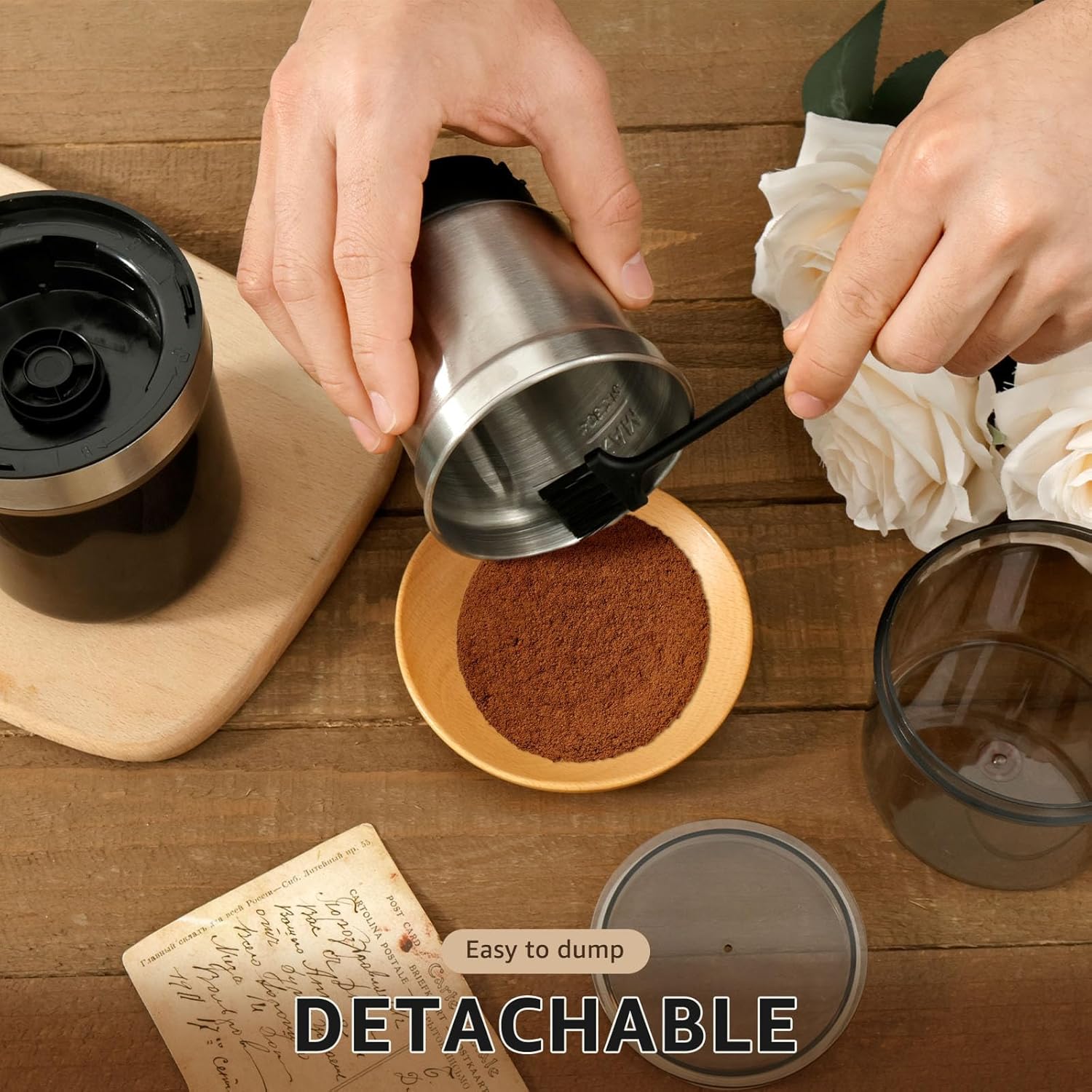 Electric Coffee Grinder Compact Electric Spice Grinder with Removable Stainless Steel Bowl One Press Handling Electric Coffee Bean Grinder Practical Coffee Bean Mill for Home Kitchens US(black)