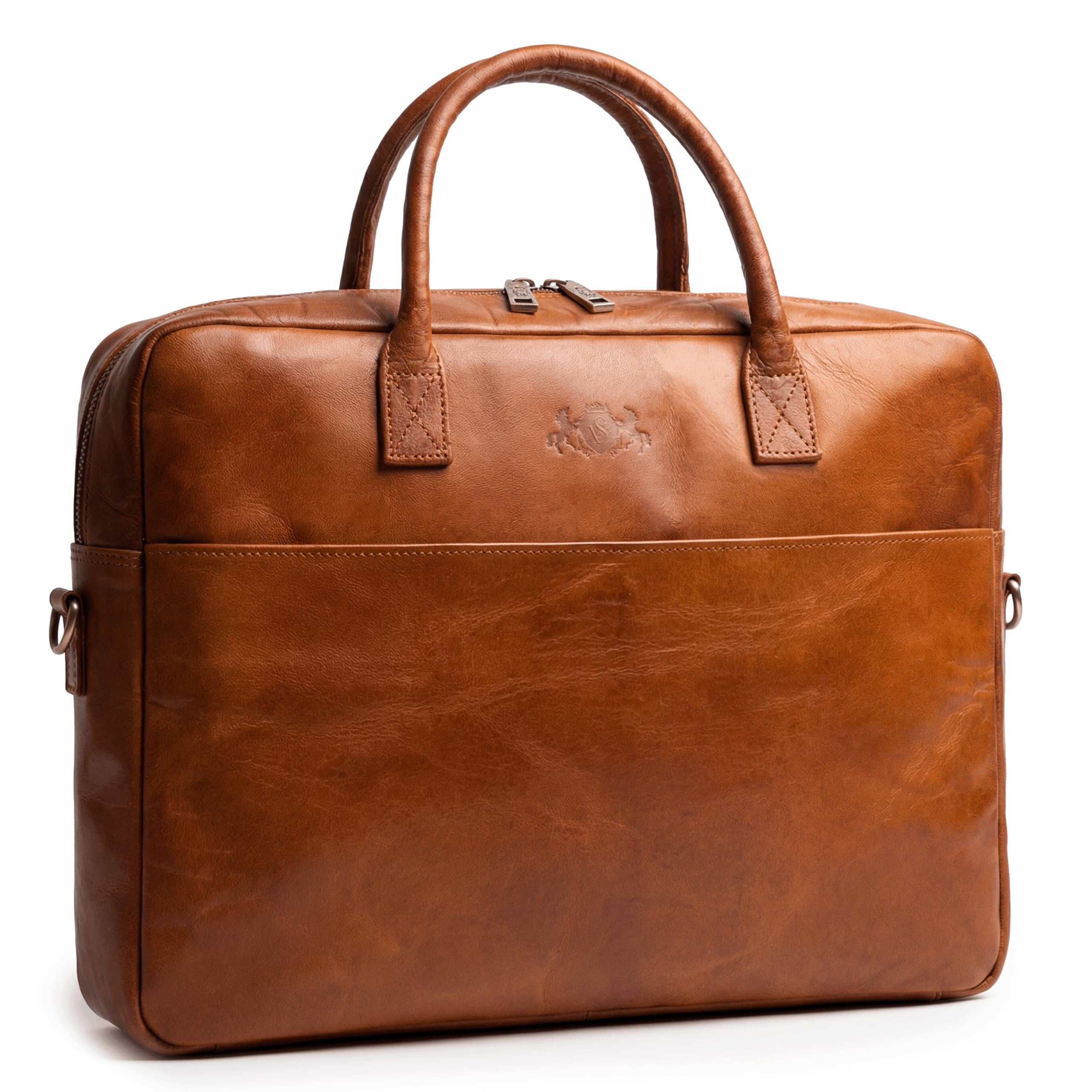 SID & VAIN große Laptoptasche echt Leder - 15 Zoll Laptop Business-Tasche CEDAR groß - Aktentasche mit Schultergurt - Arbeitstasche Herren und Damen braun handgefertigt