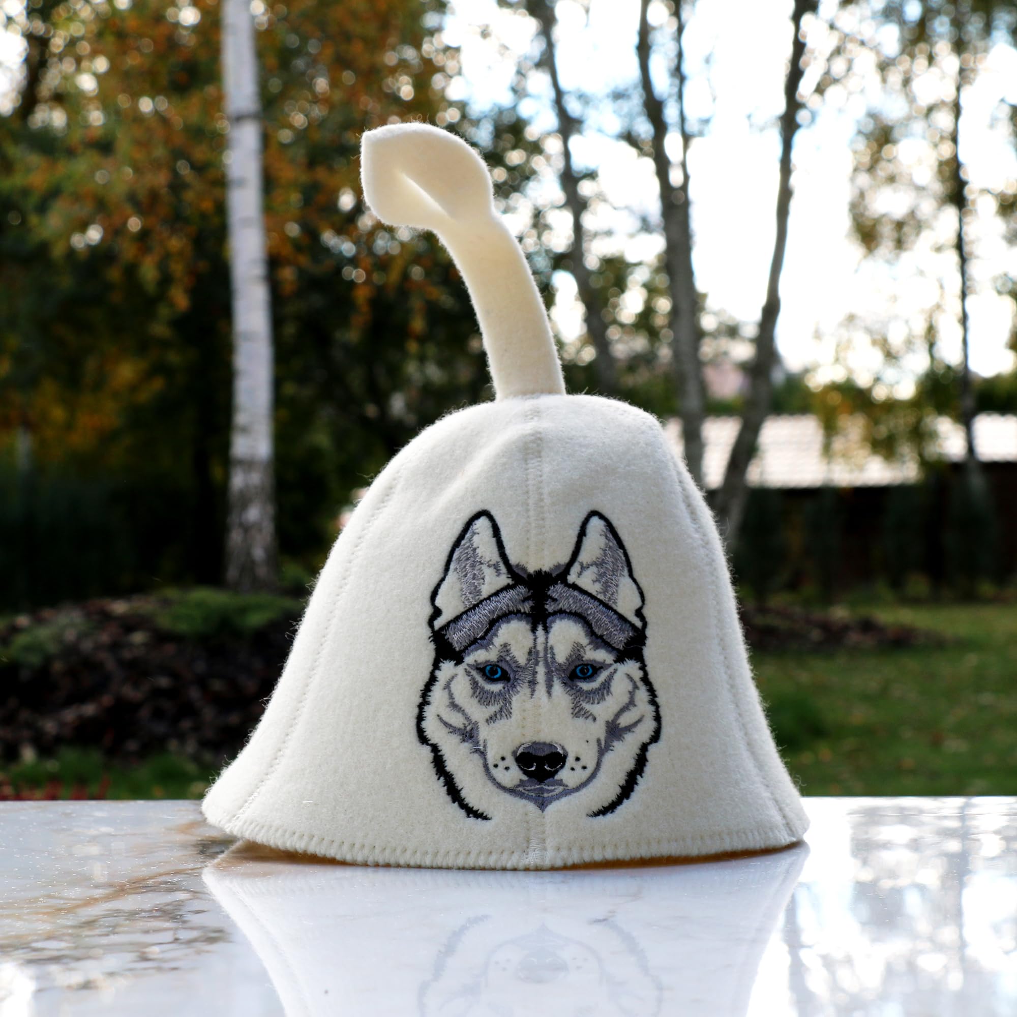 Chapeau de Sauna Sauna Husky Blanc - Feutre de Laine Biologique